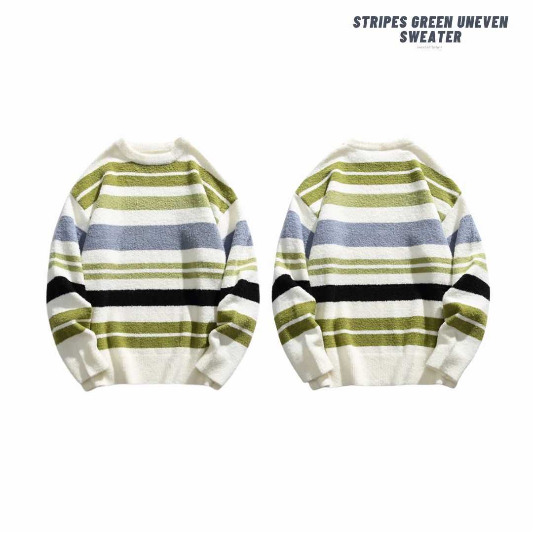 (พร้อมส่ง) Jeera168 | Stripes green uneven Sweater