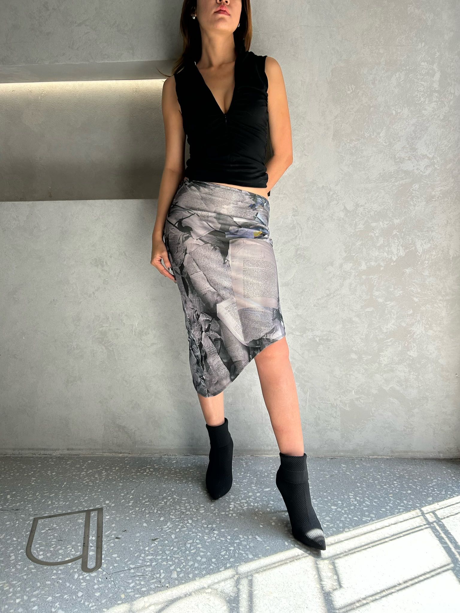 SALE MIAOU VERO SKIRT - NEWSPAPER TROMPE L'OEIL