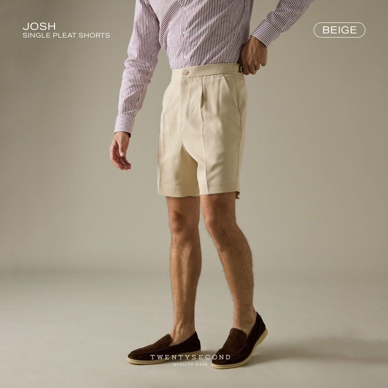 JOSH SINGLE PLEAT SHORTS - BEIGE 