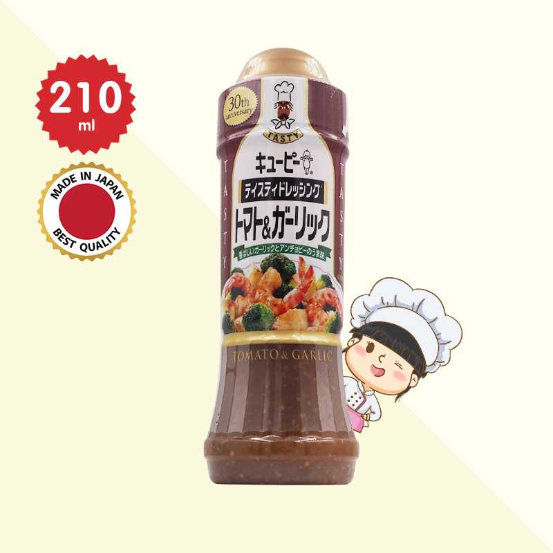 (3 ขวด) Kewpie Tasty Dressing Tomato & Garlic 210 ml คิวพี น้ำสลัดมะเขือเทศและกระเทียม