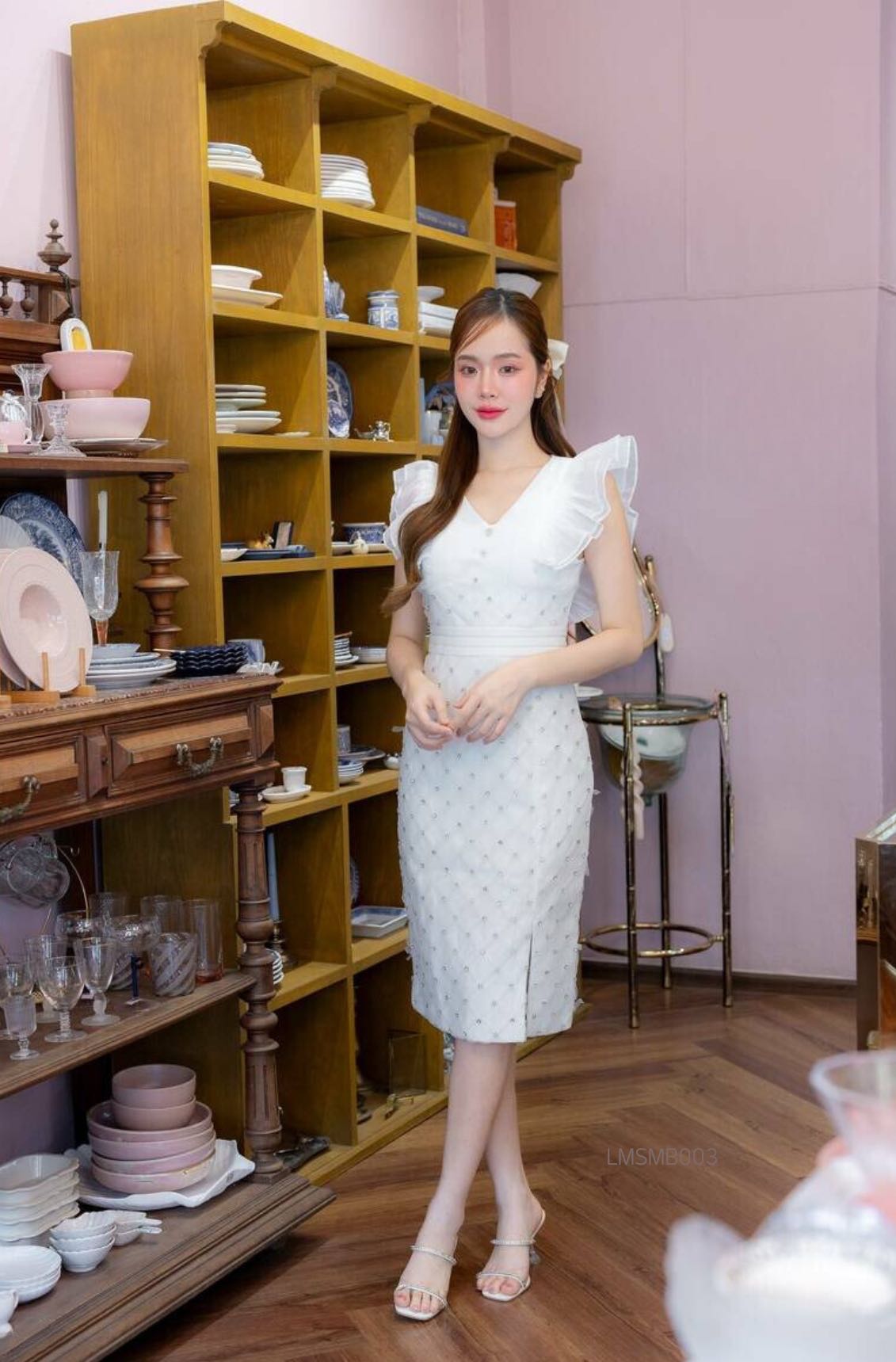 S-2XL เดรสลูกไม้สั้น LMSMB003