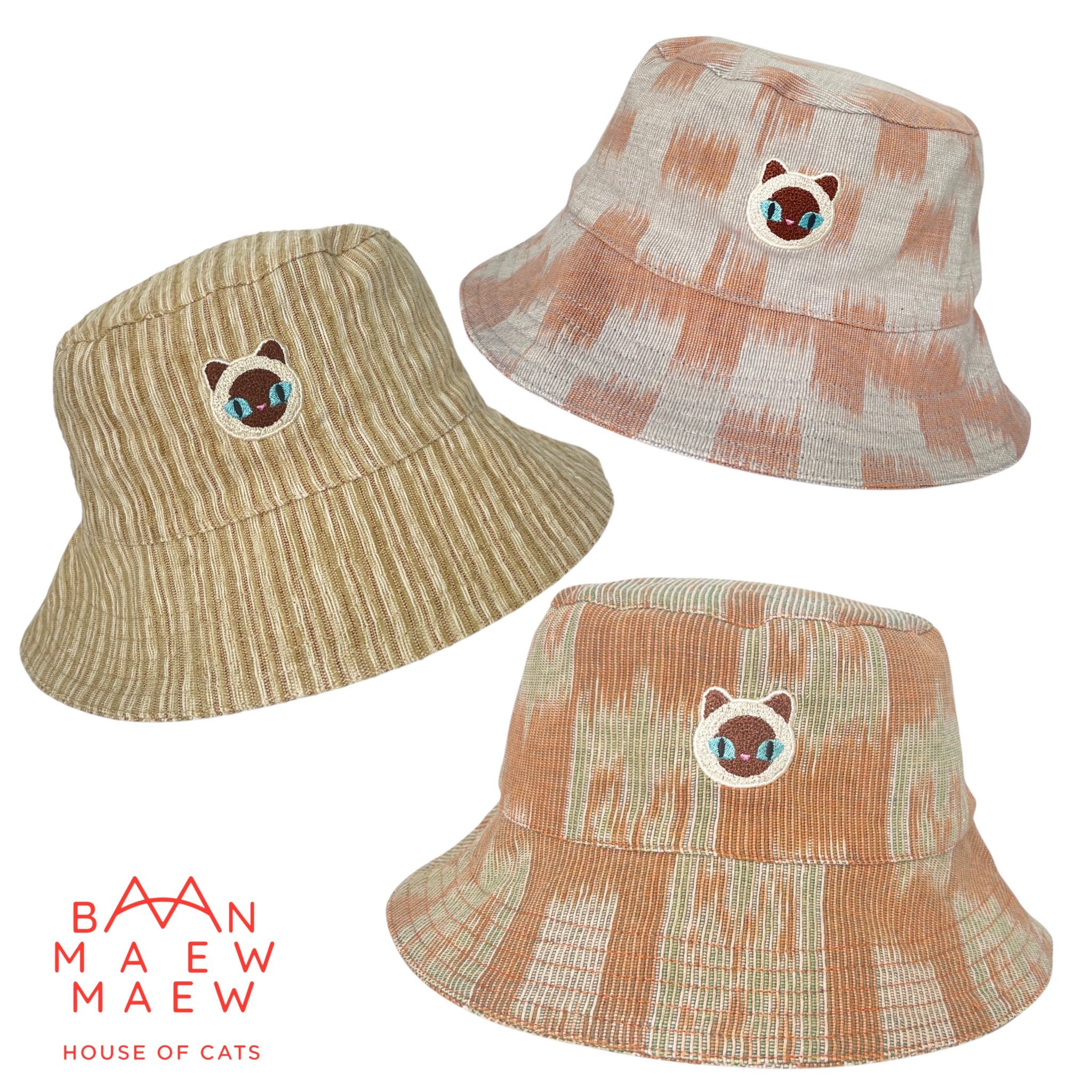 Moji Cat Handwoven Bucket หมวกบัคเก็ตผ้าทอมือปักลายแมววิเชียรมาศ