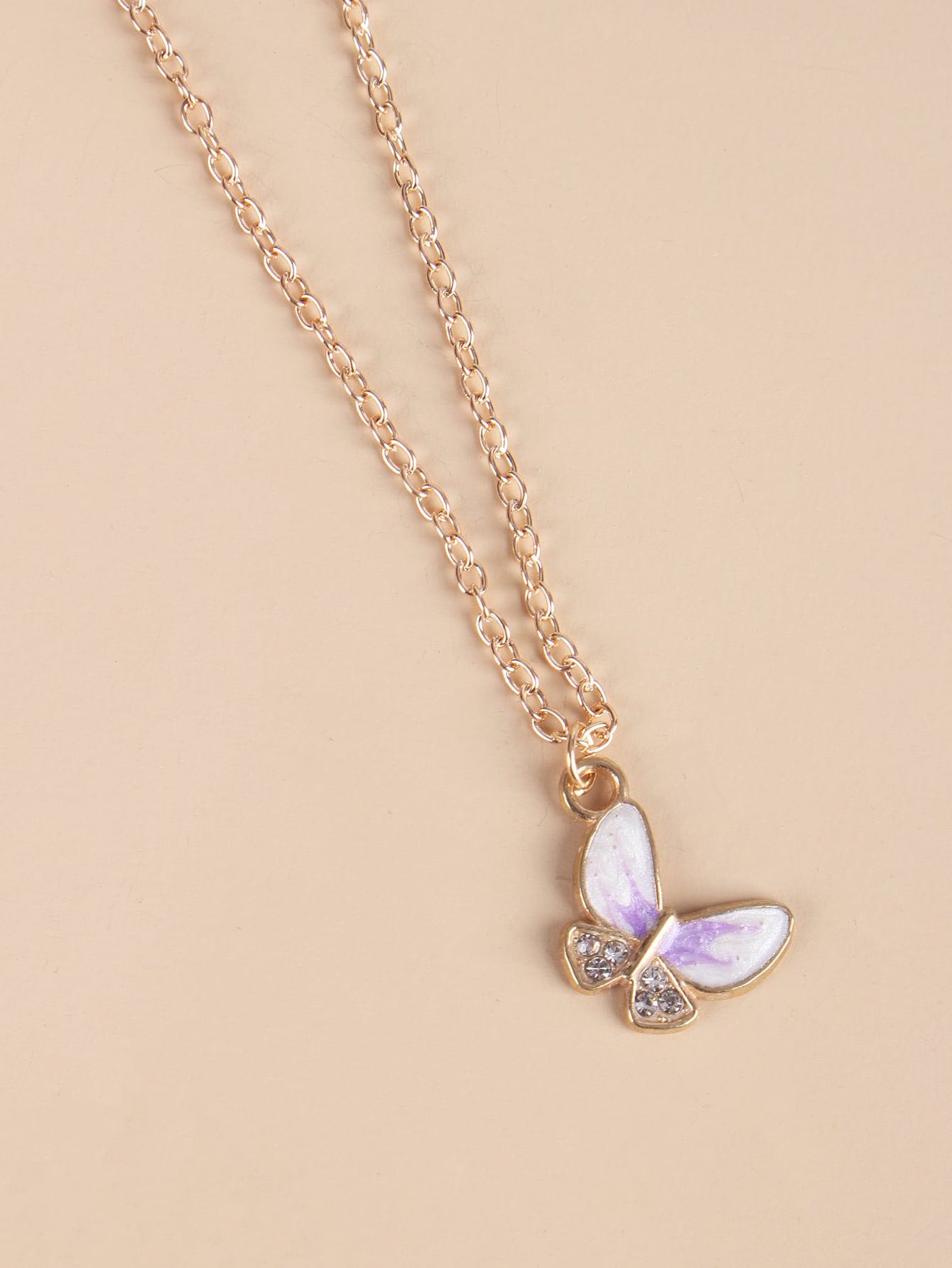 Rhinestone decor butterfly chain necklace 