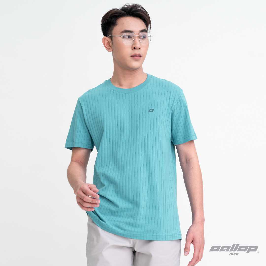 GALLOP : เสื้อยืดคอกลมผ้าชักร่องผู้ชาย (Rib) สีพื้น รุ่น GT9185 สี Sea Blue - ฟ้าน้ำทะเล