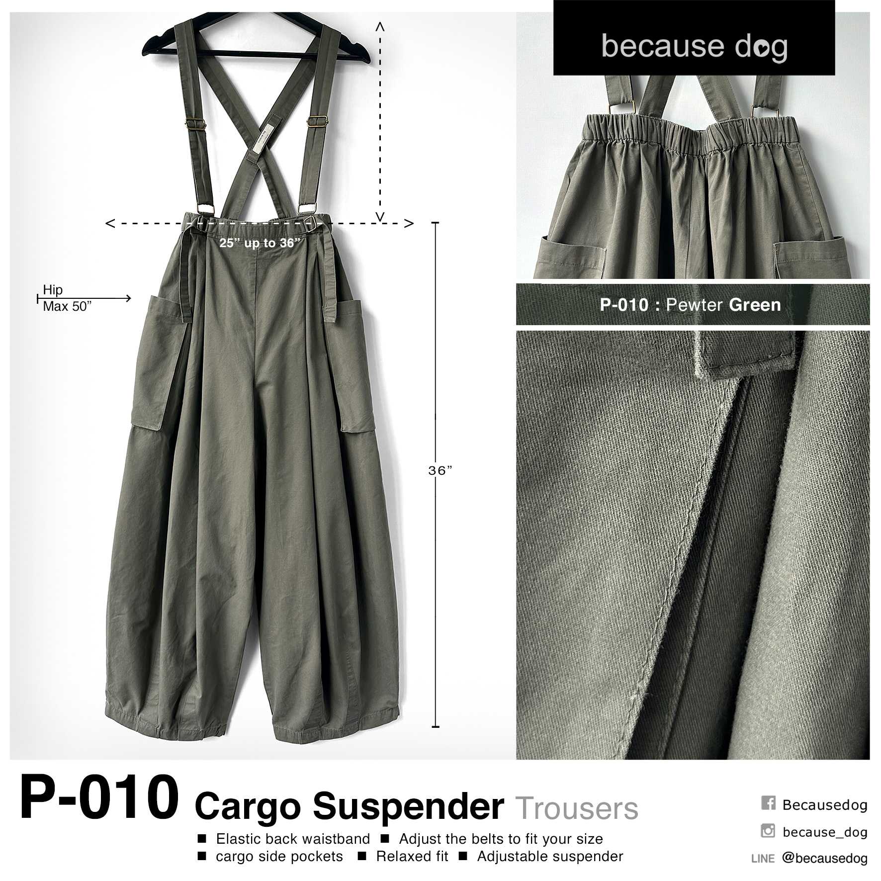 P-010 : Pewter Green ผ้าคอตตอนสีเขียวอมเทา เนื้อนุ่ม ใส่สบายไม่ร้อนค่ะ ( สั้นกว่าปกติเล็กน้อยค่ะ )