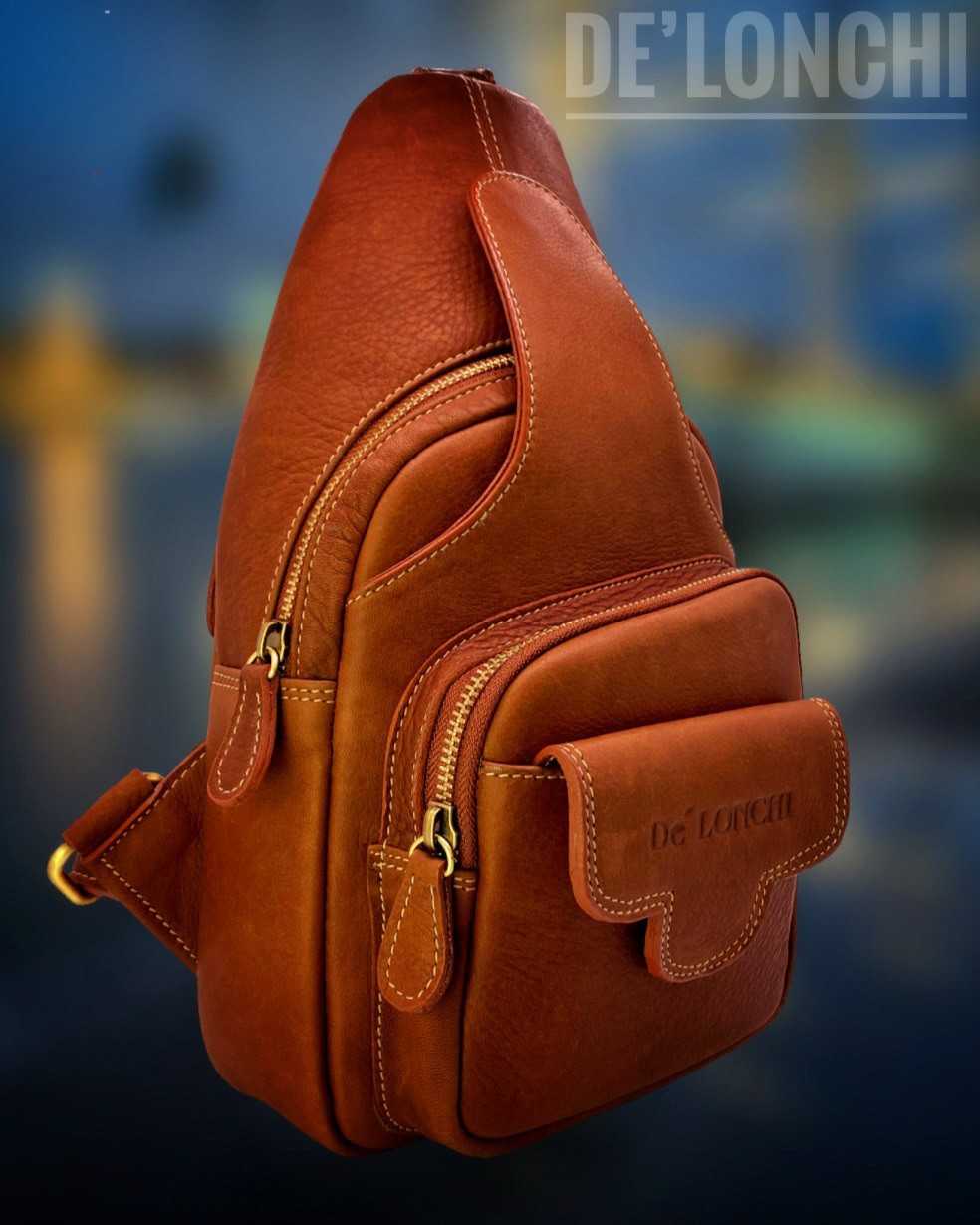 Delonchi กระเป๋าหนัง fanny bag คาดอก  หนังชามัวส์ฝอกนิ่ม รุ่น de023