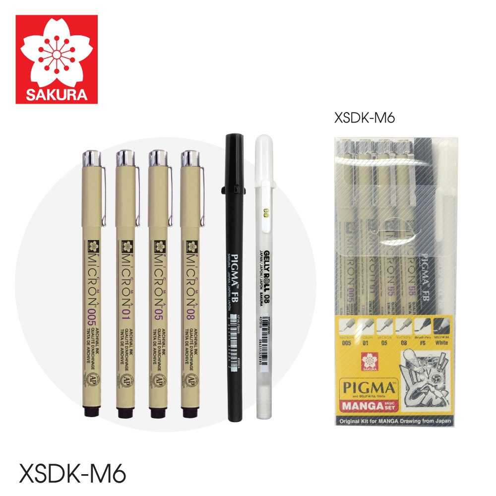 ปากกาตัดเส้นพิกม่า ซากุระ (SAKURA Pigma Pen) แบบหัวเข็ม รุ่น MANGA (มังงะ) เซ็ต 6 สี