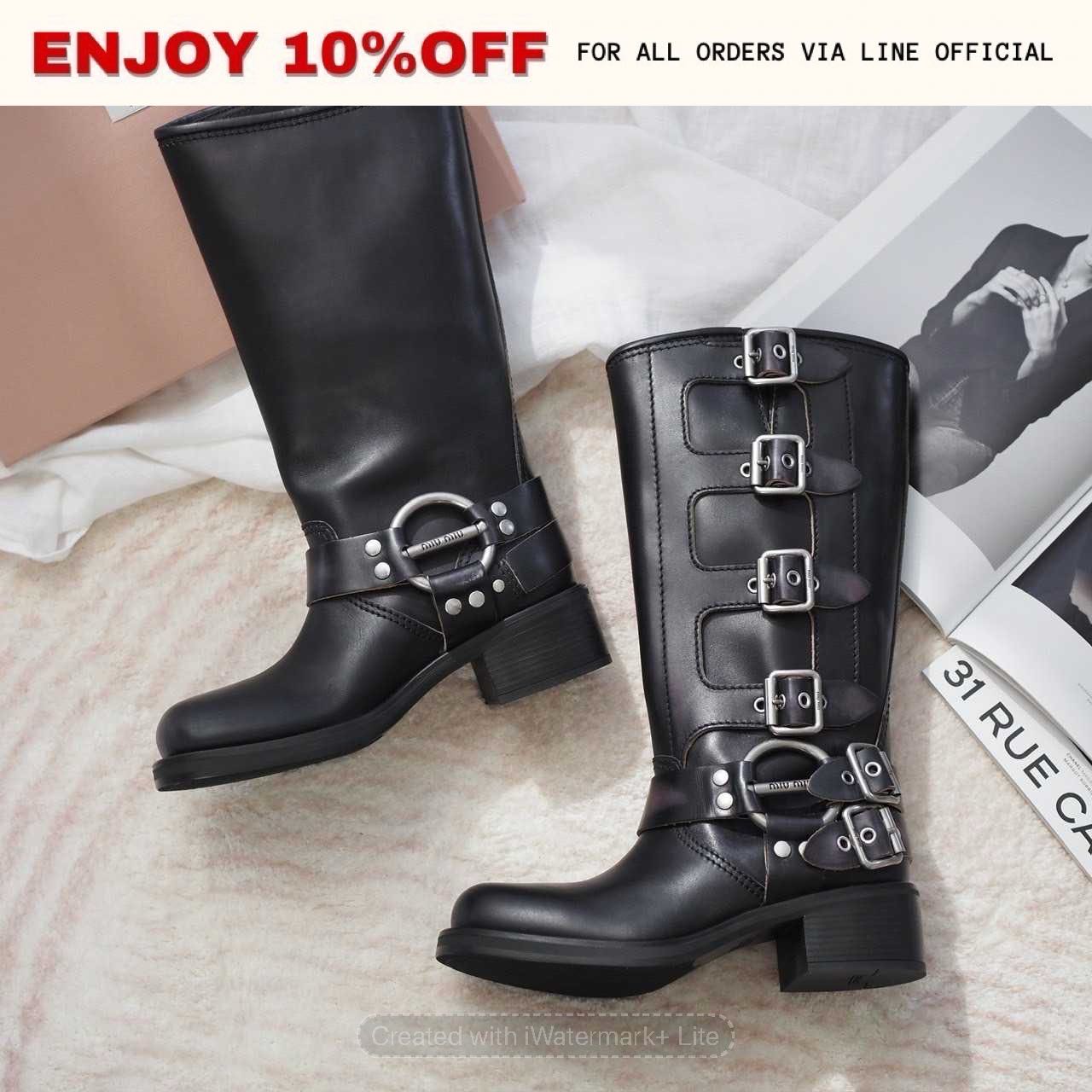 NEW! MIUMIU Leather Boots สี Black | Shoes