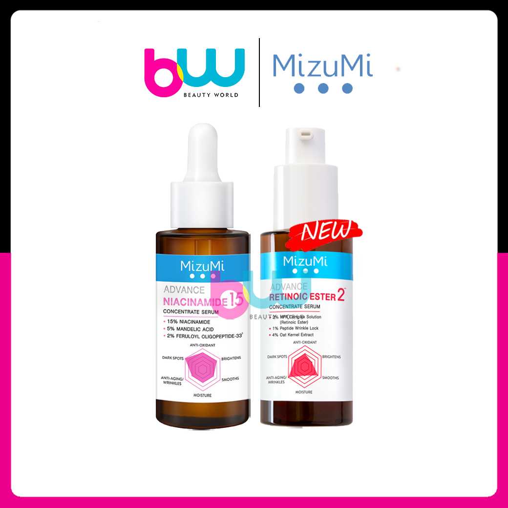 [ เซ็ตผิวใส ไร้ริ้วรอย ] มิซึมิ MizuMi Advance Niacinamide 15 / Retinois Ester2 Serum 30 มล.