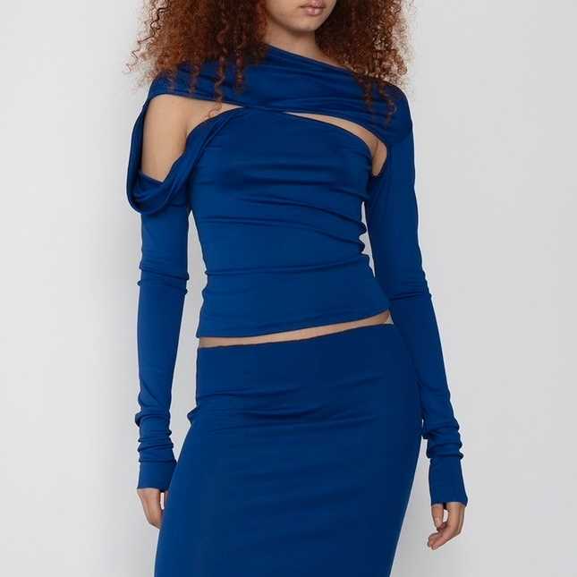 SALE Jade Cropper LS top with cut out details - Blue