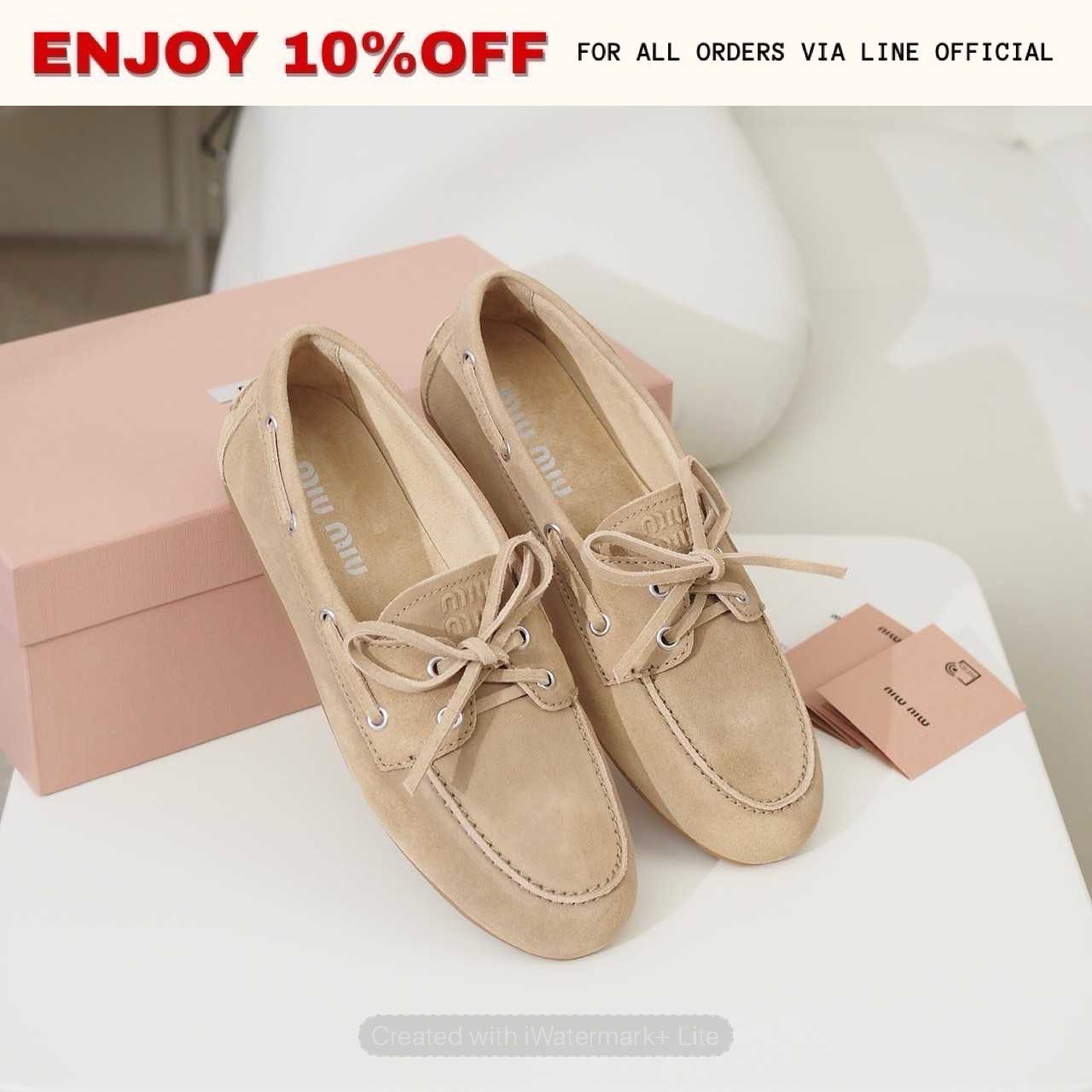 NEW! MIUMIU Faded Unlined Suede Loafers สี Ecru | Shoes