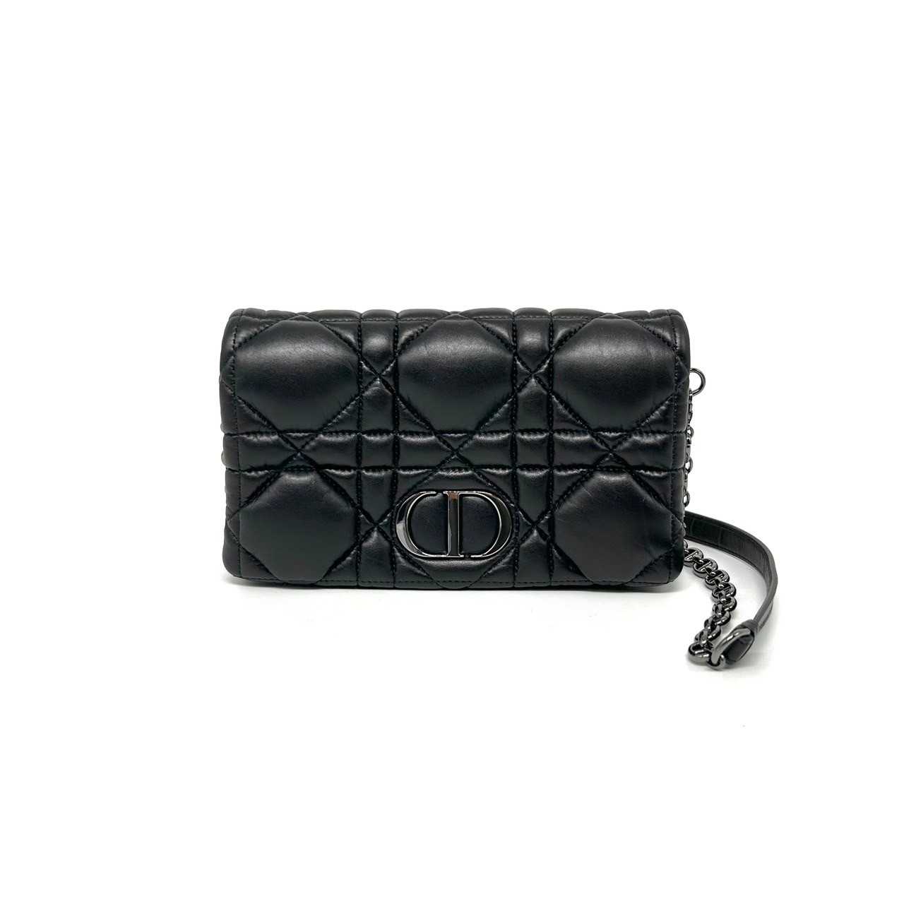 Dior Caro marcocannage pouch with chain black calf rhw dc21