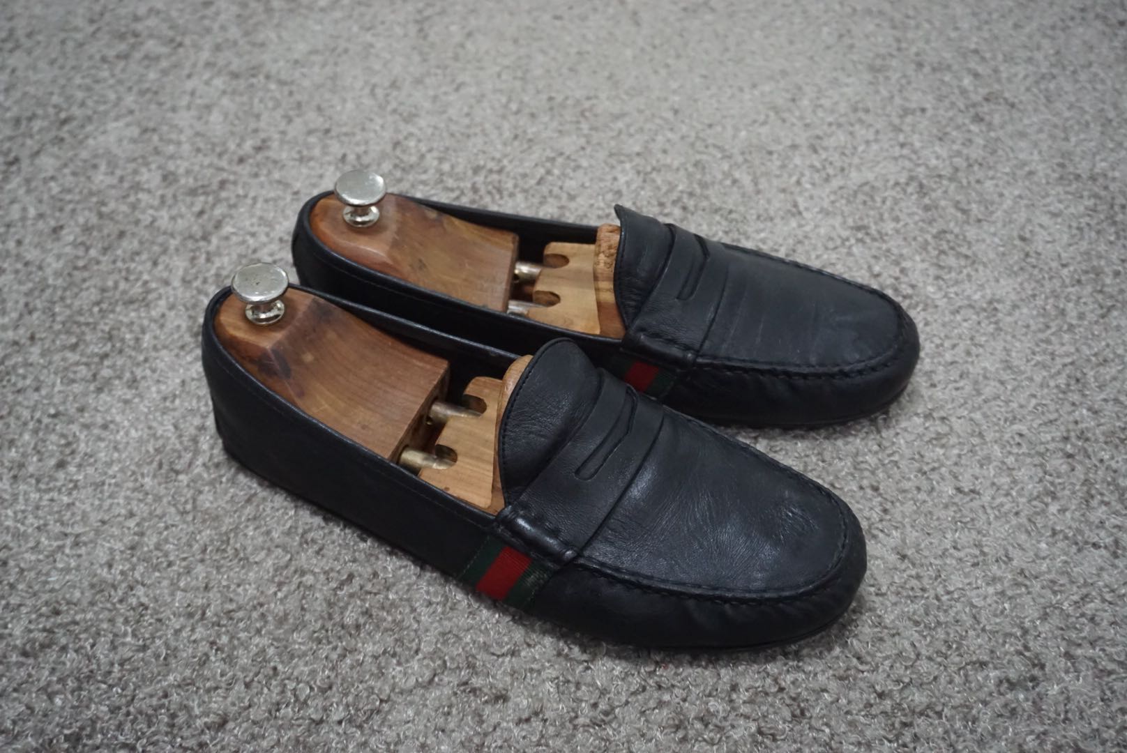 GUCCI Men Web Leather Driver Size 8