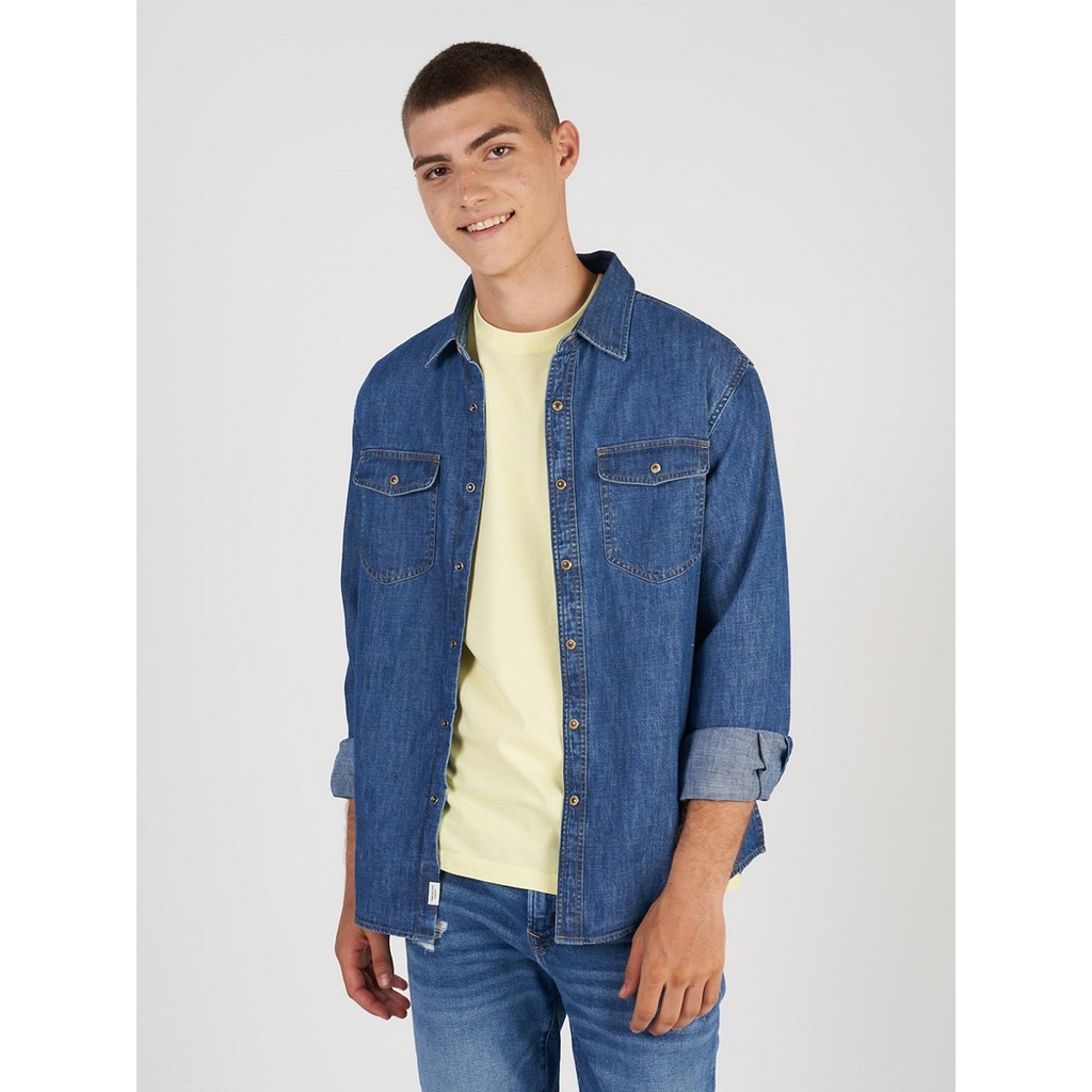 American Eagle เสื้อเชิ้ตผู้ชาย 2284 CF CSC TWO POCKET CHAUNCY DENIM สี DARK WASH - 015-2284-896