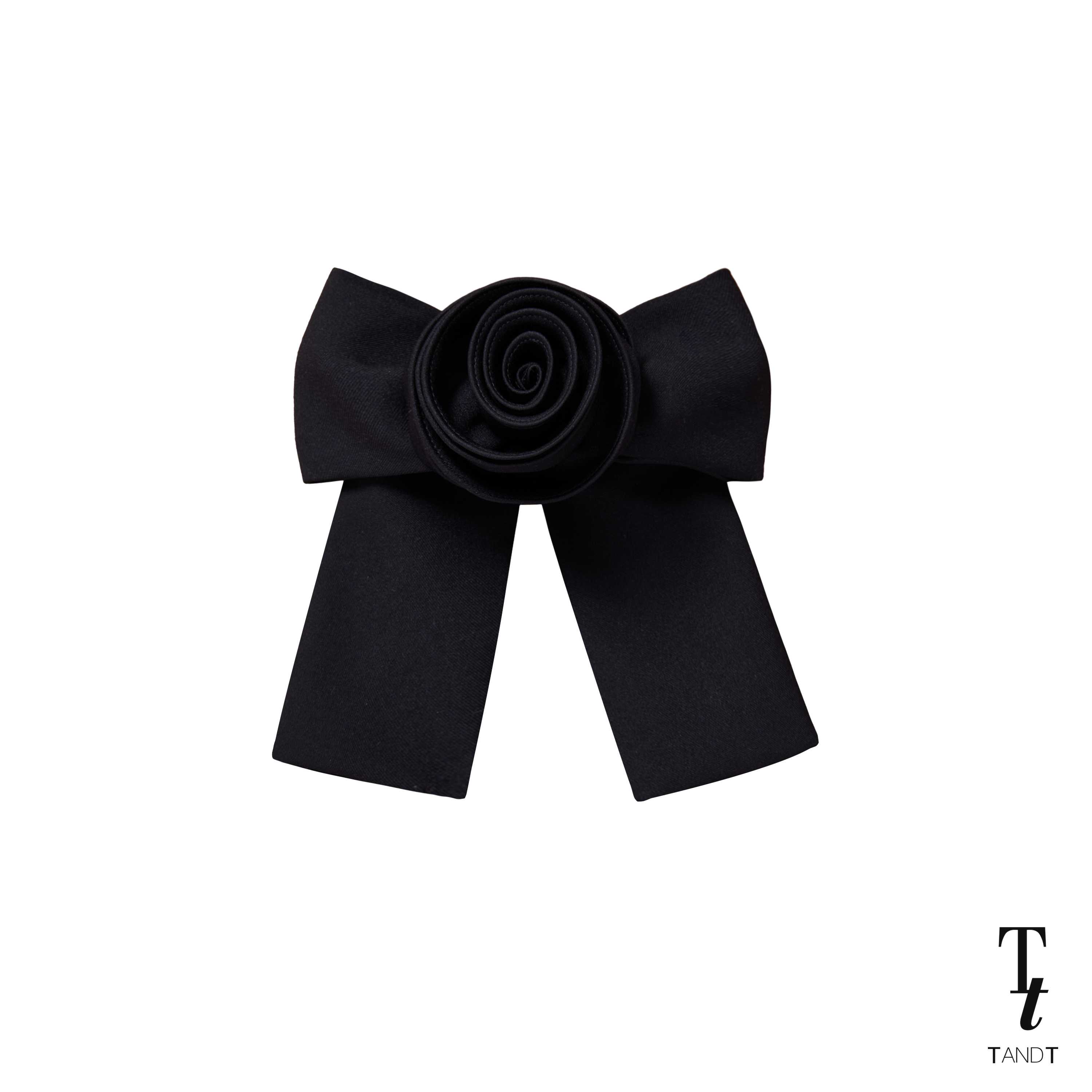 BLACK HAIR CLIP - ROSE BOW HAND-CRAFTED HAIR CLIP