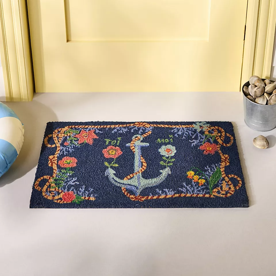 (พรีออเดอร์)  มี 4 แบบ Nathalie Lete By the Sea Anchor Printed Coir Doormat