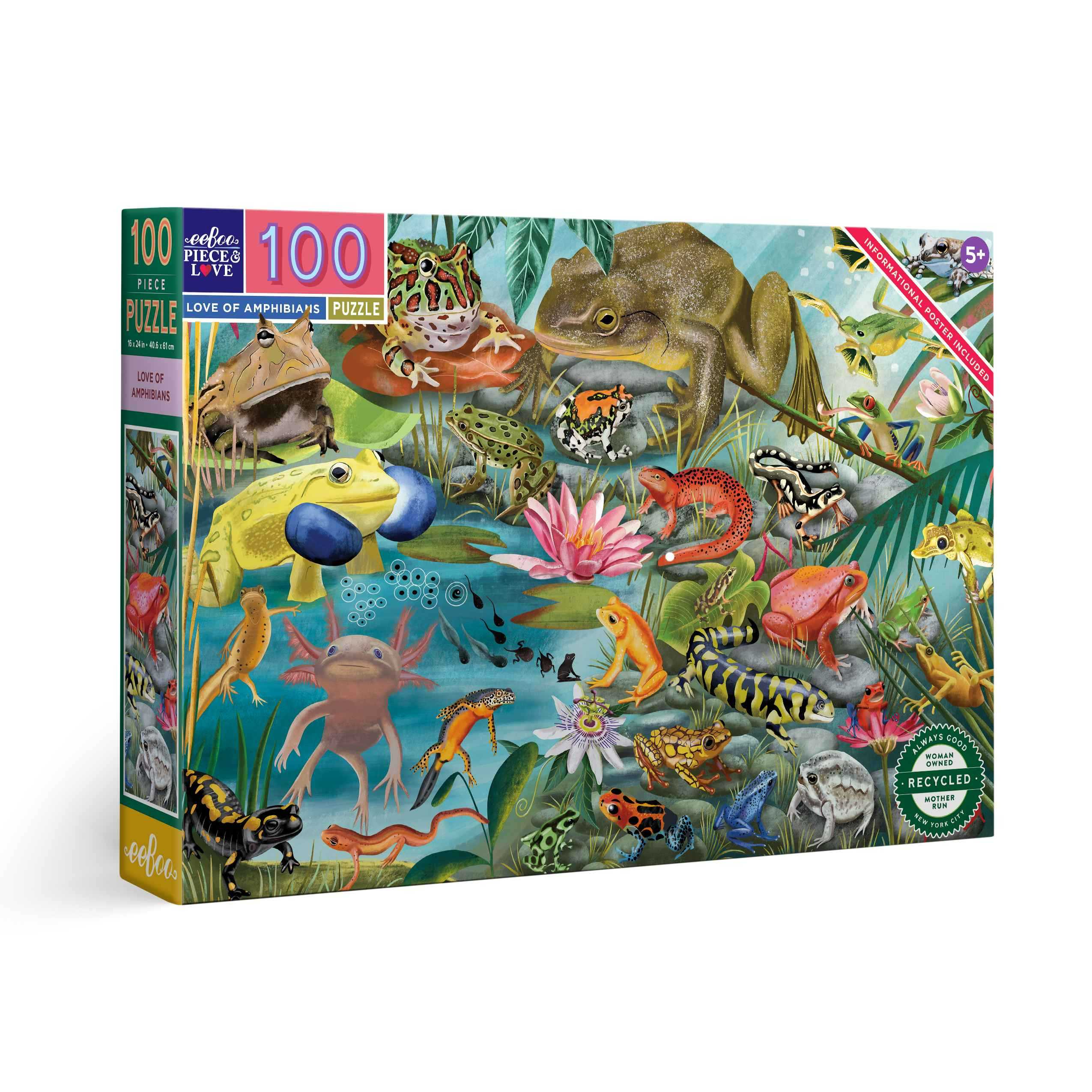 eeBoo Love of Amphibians 100 Pc Puzzle จิ๊กซอว์รูปสัตว์ครึ่งบกครึ่งน้ำแบบ 100 ชิ้น