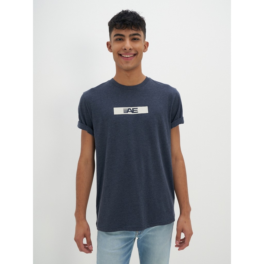 American Eagle เสื้อยืดผู้ชาย G INTL PUFF ACTIVE SET IN TEE - CVC FAUX HTHR สี NAVY - 017-2997-410