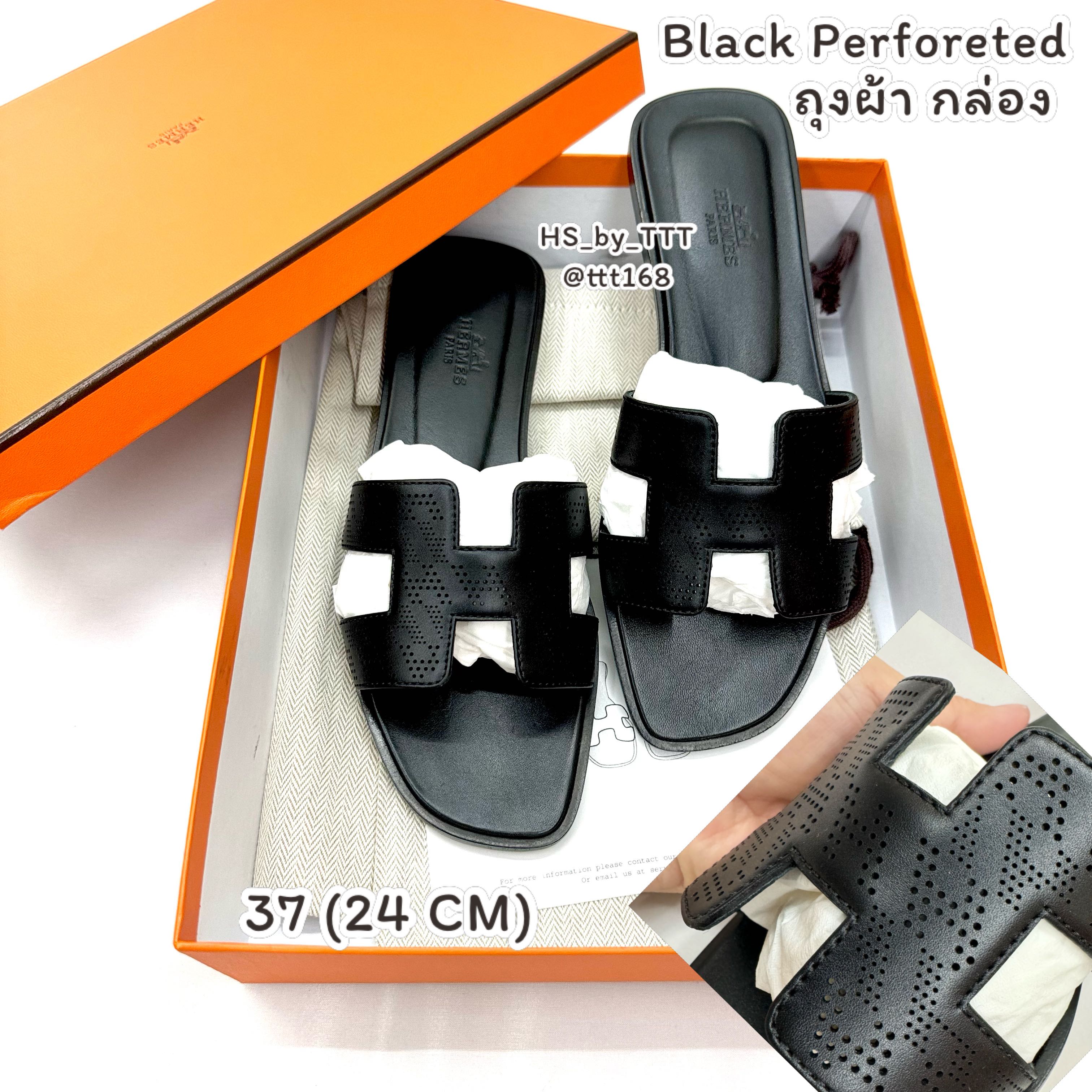 Hermes Oran Sandals Perforated Black ฉลุลาย H Limited Edition สีดำ size 37 (24 cm)