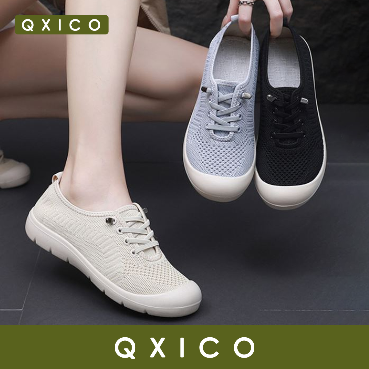 Qxico รุ่น QZ198 รองเท้าผ้าใบ น้ำหนักเบา ไม่ต้องผูกเชือก ใส่สบาย รุ่นขายดี