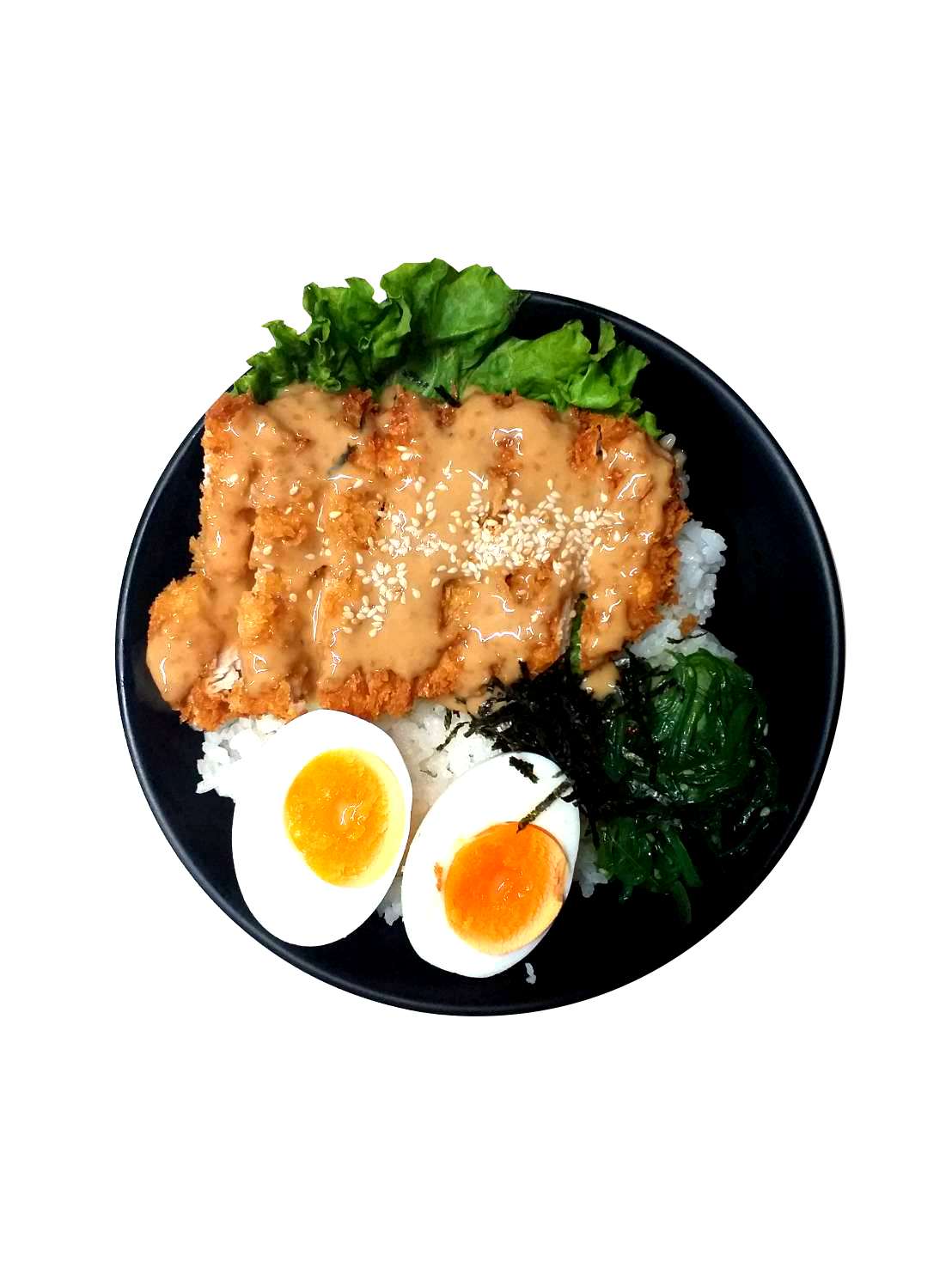 ข้าวหน้าหมูกรอบยำสาหร่ายราดซอส