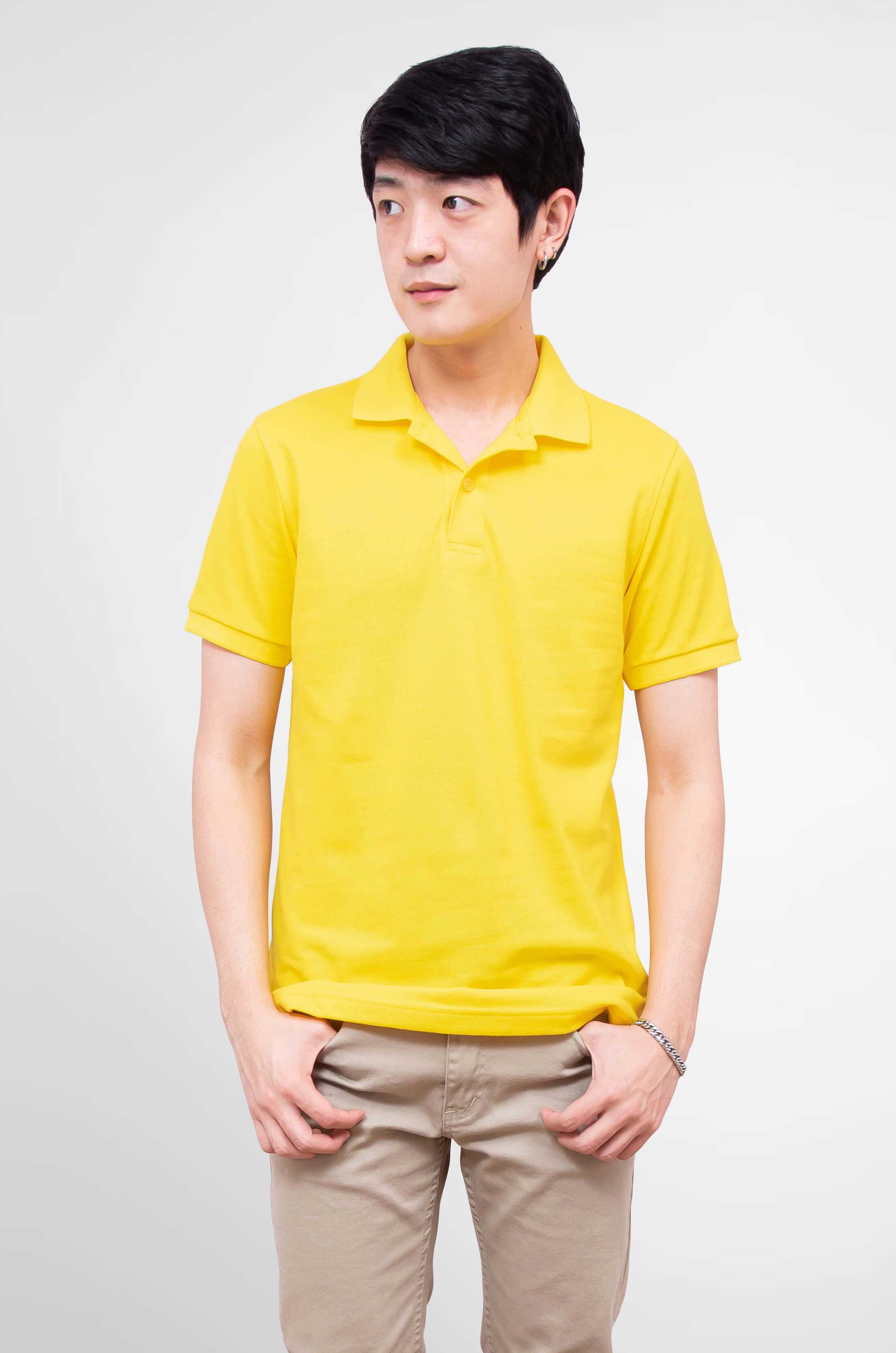 Noproblem ยอดขาย No.1 รับประกัน ไม่ย้วย ไม่ยืด ผ้านุ่ม เสื้อโปโล ชาย สีเหลืองบุษราคัม