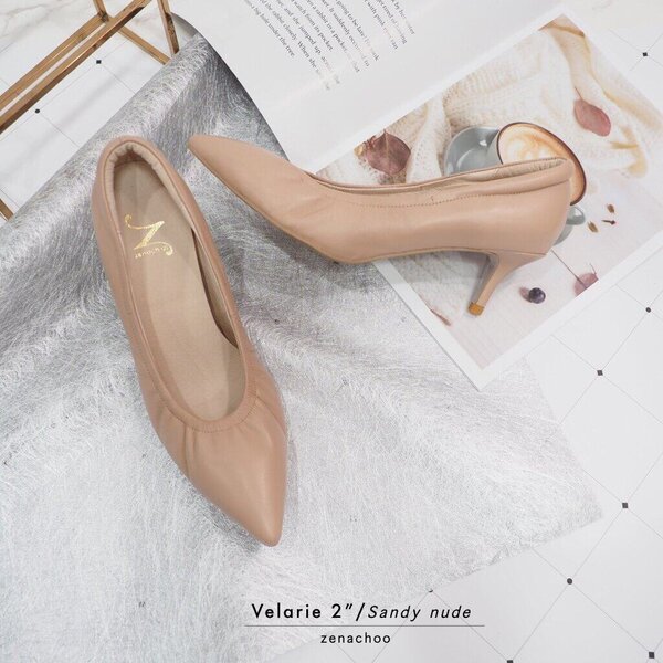 ทรงปกติ:เปลี่ยนไซส์ได้-ไม่รับคืน::รุ่นขายดี Zenachoo Velarie2 สูง 2 นิ้ว สี Sandy nude รองเท้าหนั...