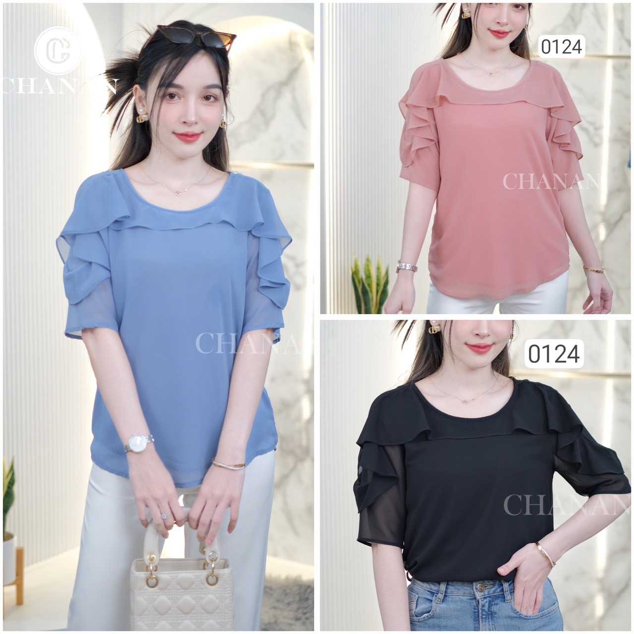 0124 เสื้อชีฟอง ใส่สบาย มี 3 สี