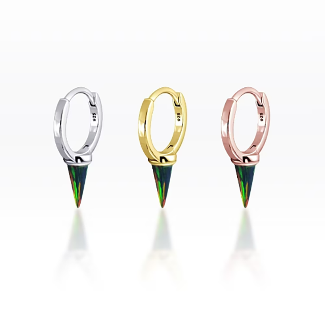 PiercingRoomByJay Single Long Spike Black Opal Plain Huggie Hoop เงินแท้ (ราคาต่อชิ้น)