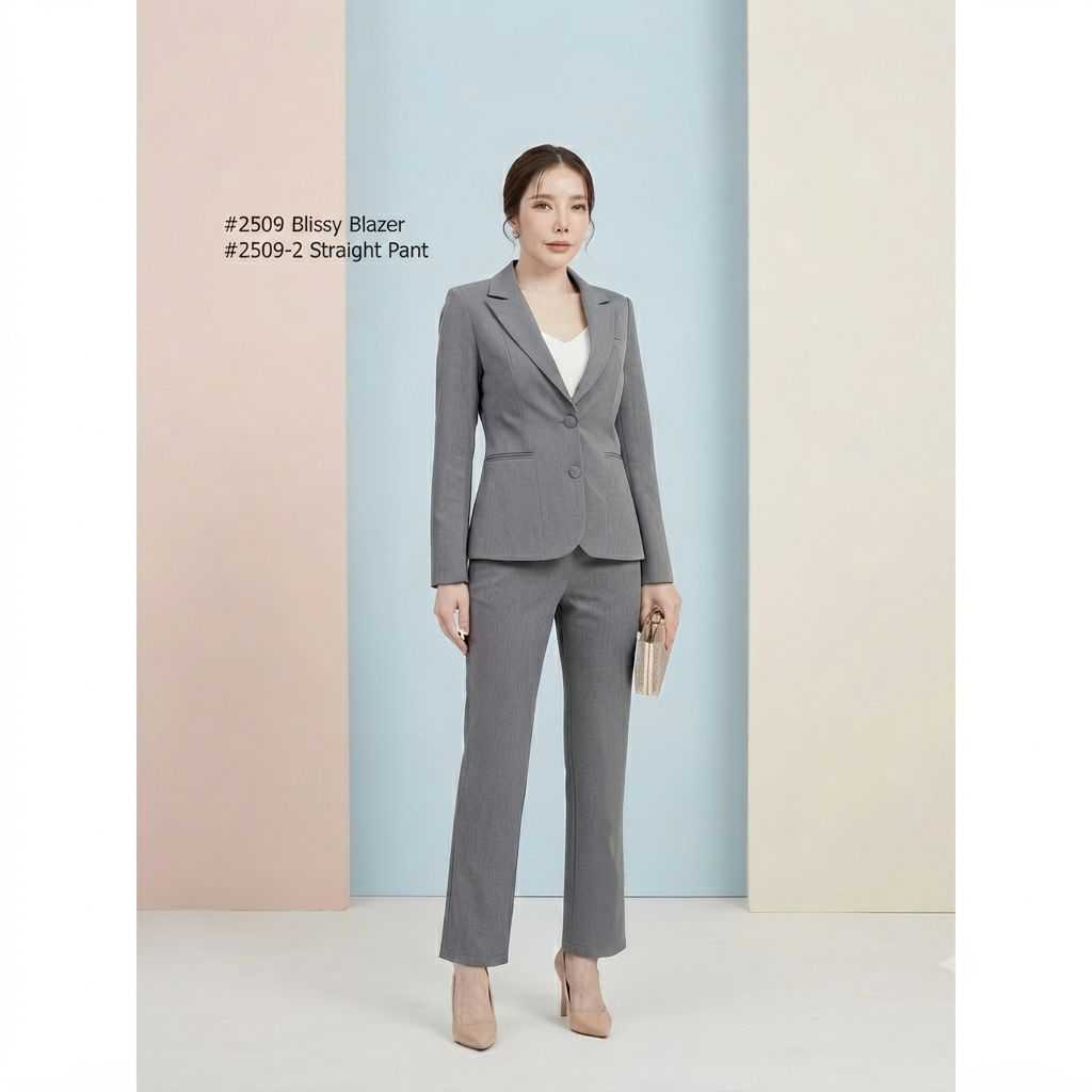 สูทผู้หญิง ชุดสูททำงานสีเทา S-6XL | เสื้อสูท กางเกง เลือกซื้อแยกชิ้น | รุ่น 2509, 2508