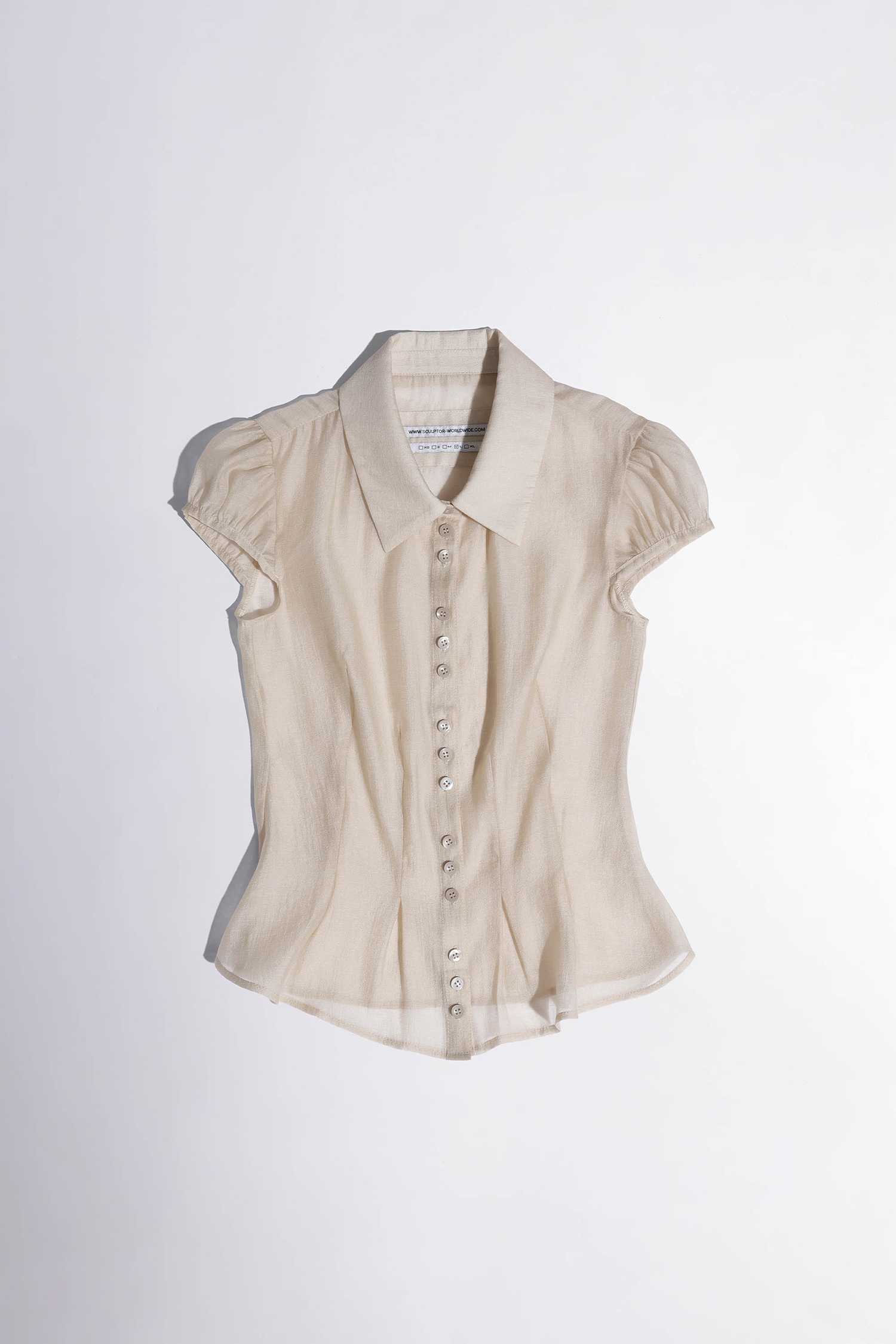 (pre,รวมส่ง)  Sheer Pleated Hem Blouse/sculptor