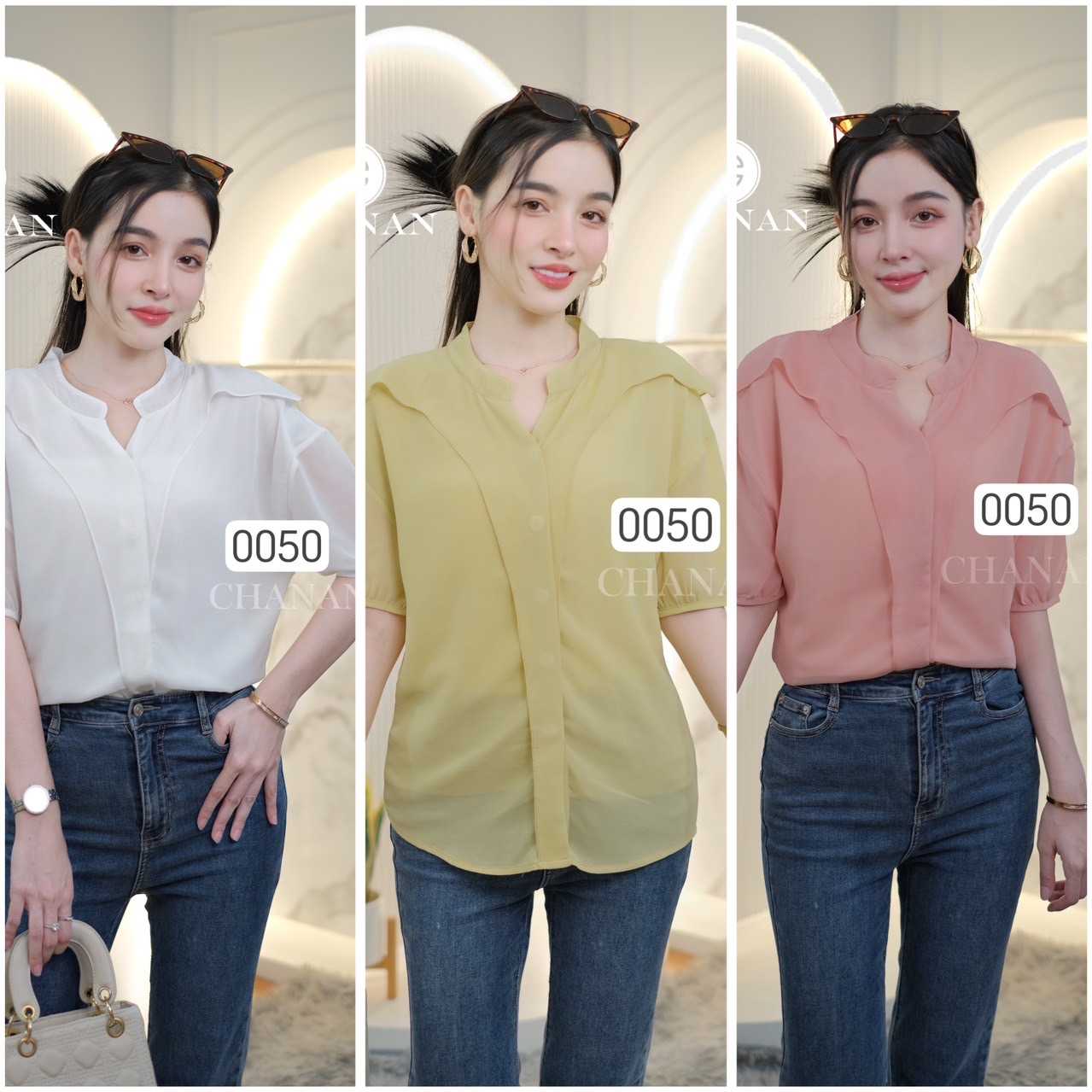 0050 เสื้อชีฟอง สีสวย ใส่สบาย มีซับใน มี3สี