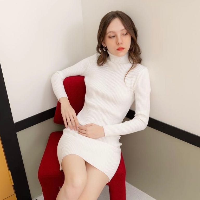 Penelope Knit Turtleneck Dress - White