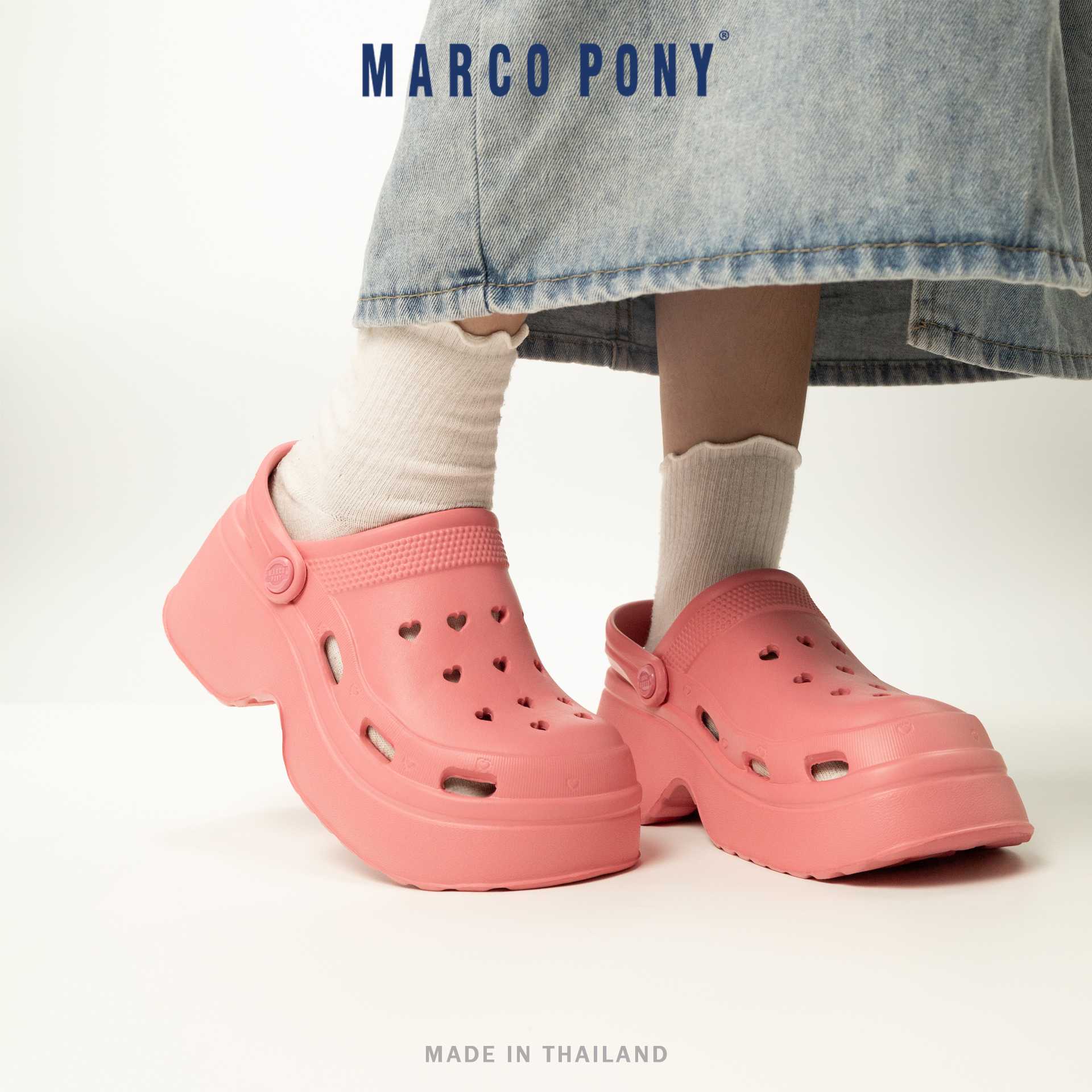 Marco Pony รุ่น MH9031 รองเท้ารัดส้น ลายหัวใจ สำหรับผู้หญิง สูง 5 CM. Size 36-41