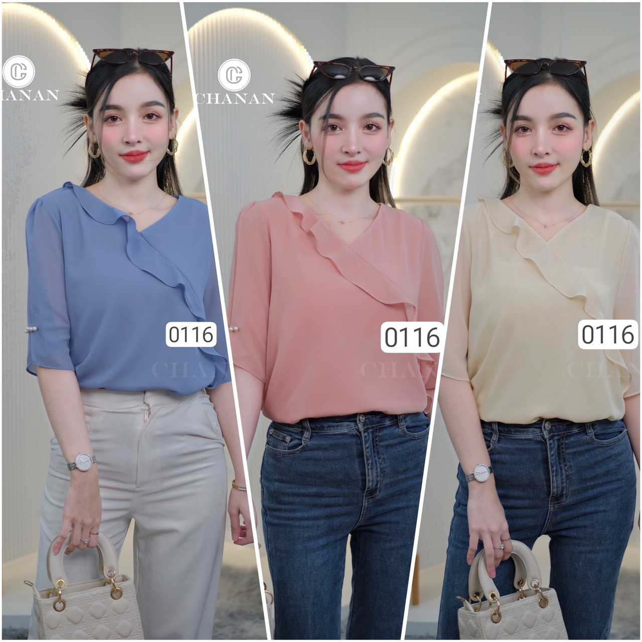 0116 เสื้อชีฟองเเขนสั้น สีสวย ใส่สบาย มี 3สี