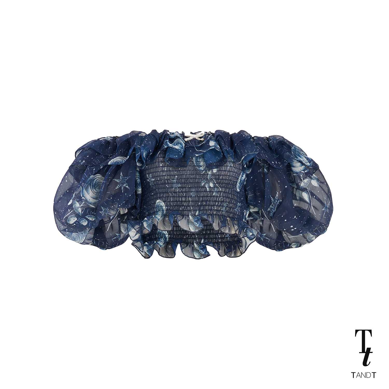 TandT - WINKLE WINKLE TOP - IN THE MIDDLE OF THE NIGHT PRINTED RUCHED CROP TOP