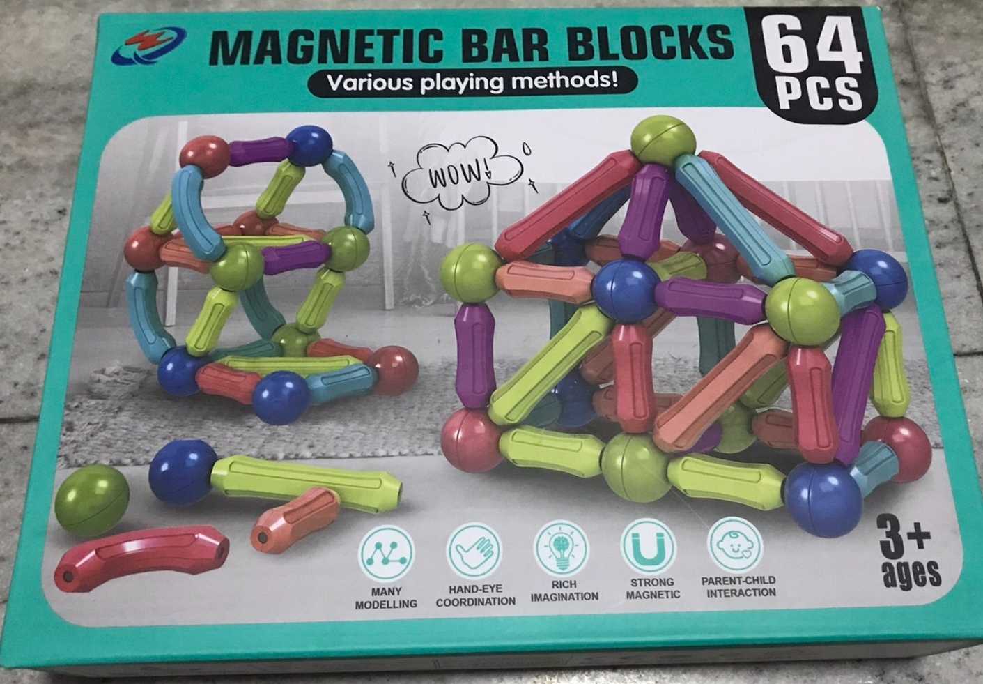 ตัวต่อแม่เหล็ก Magnetic Bar Blocks จำนวน64ชิ้น