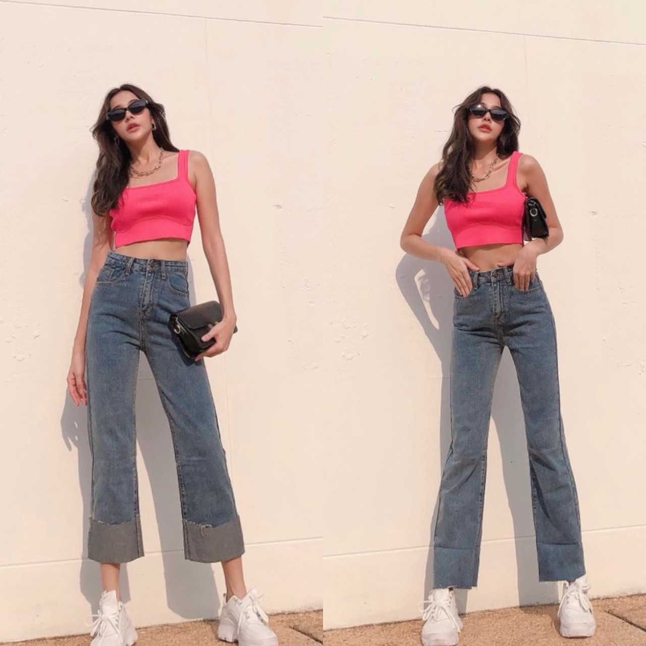 รุ่นนี้ขายดีสุดๆๆ กางเกงยีนส์แฟชั่น เอวสูงปิดสะดือ ขาพับเอาลงได้ ใส่ได้สองแบบ ซื้อ 1 ได้ถึง 2 สไตล์