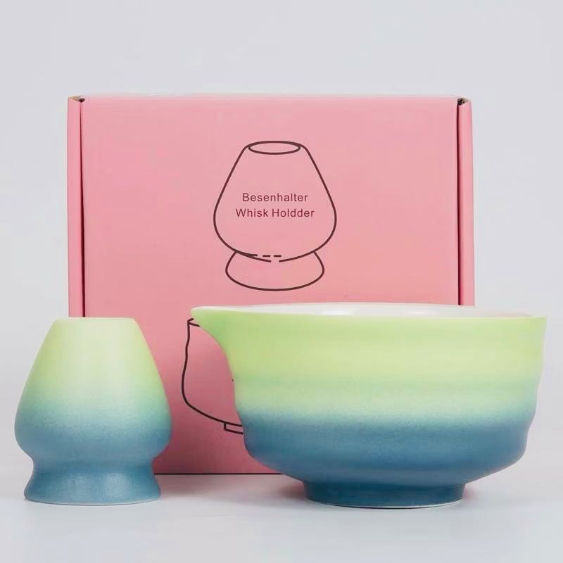 🍵𝑪𝒉𝒂𝒘𝒂𝒏 : PASTEL 🩵🩷💚💙 เซตชามชงมัทฉะ & แท่นวางแปรง  สีพาสเทล  ทางปากบาน
