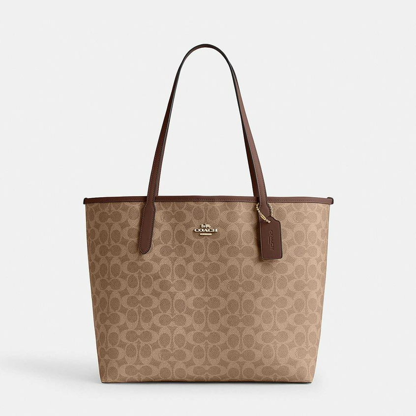 Coach CV976 City Tote Bag In Signature Canvas (IMXHE) กระเป๋าสะพายผู้หญิง สี Im/Tan/Brown