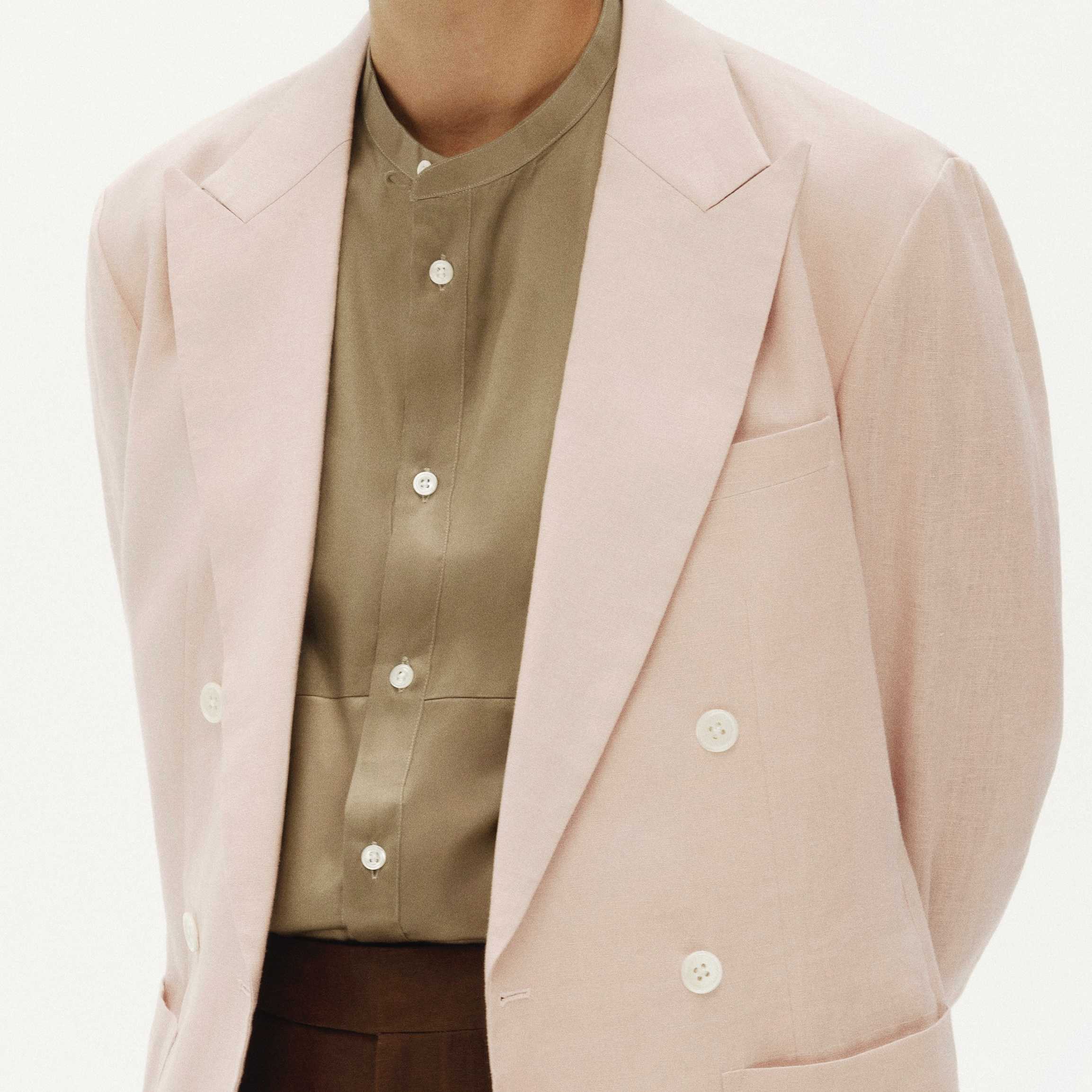 BAND COLLAR SHIRT - camel brown