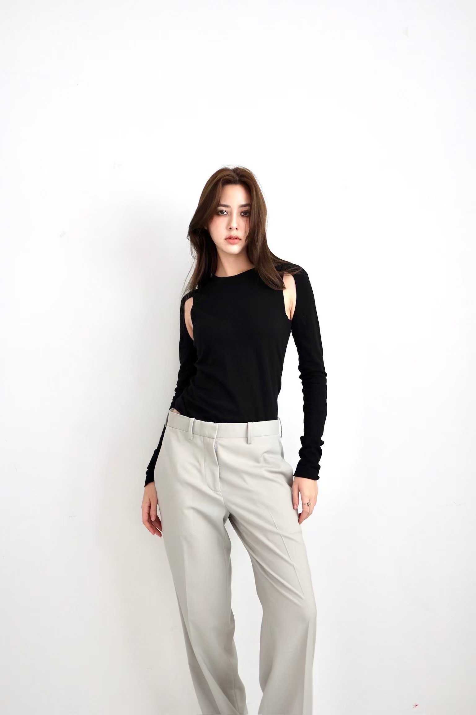 SALE Helmut Lang CUT - OUT COTTON SWEATER - BLACK
