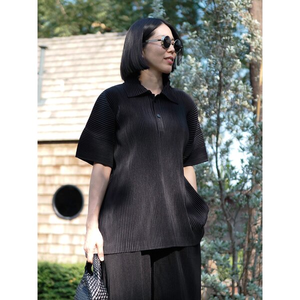 UNISEX 2MUAY GJO9017 เสื้อพลีทคุณภาพ THICK POLO PLEATED TOP สีดำ FREE SIZE