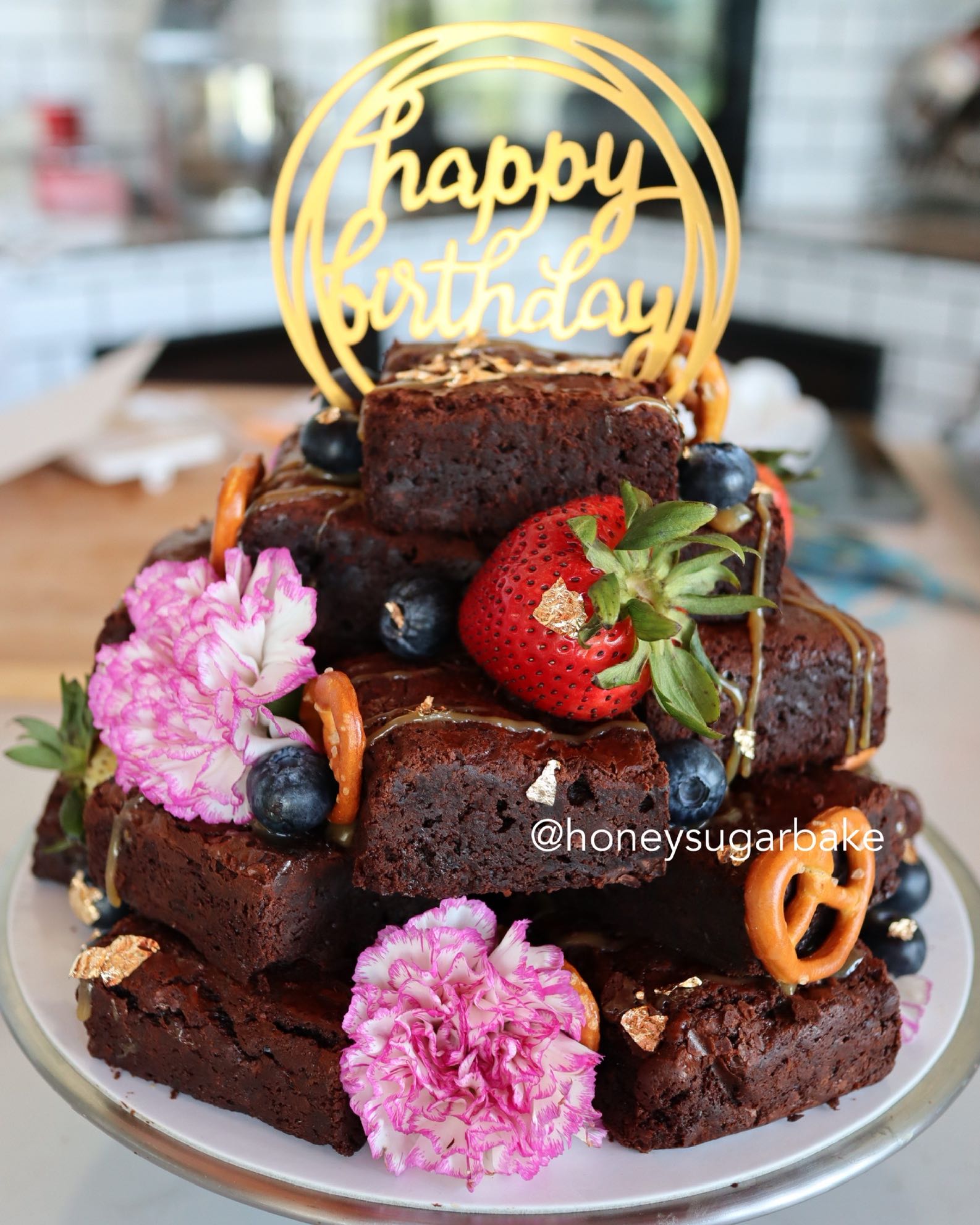 Stacked Brownie Birthday Cake.