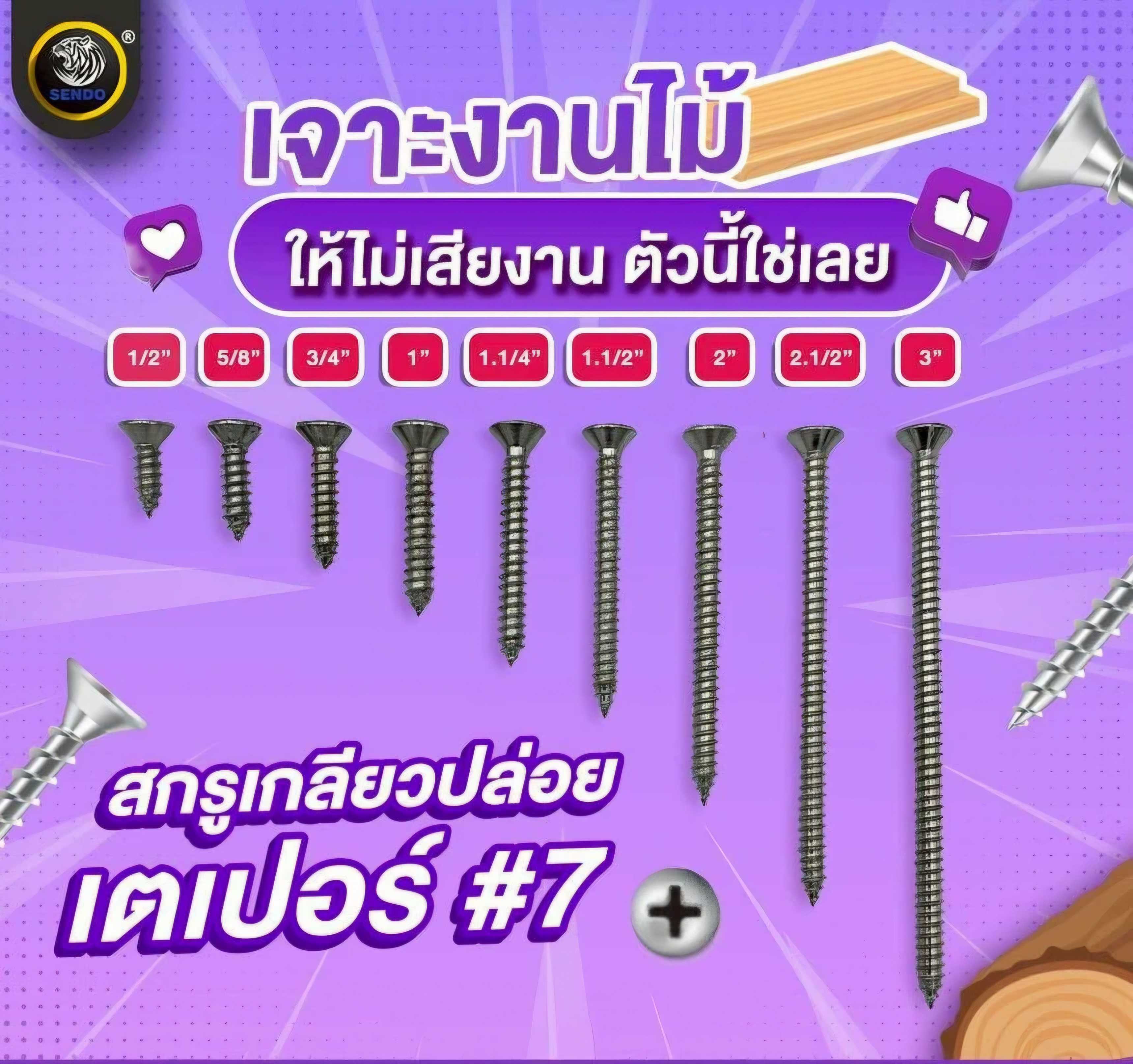 (ราคา1000ตัว/ยกลัง)สกรูเกลียวปล่อย หัวเตเปอร์ #7 หัวF