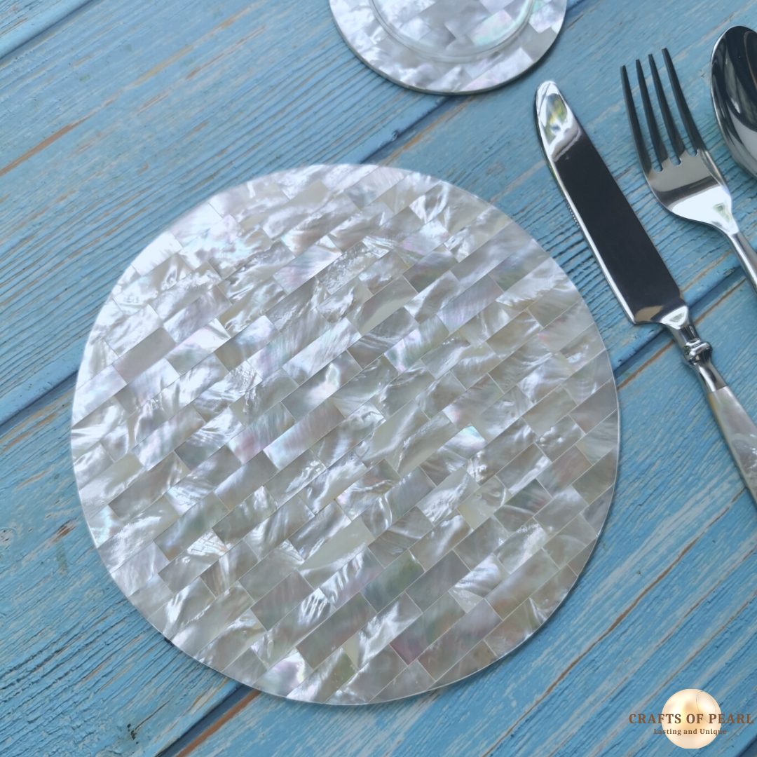 Placemats in Round Design 8 Inches - Suitable for Bowl Serving (Mother of Pearl)