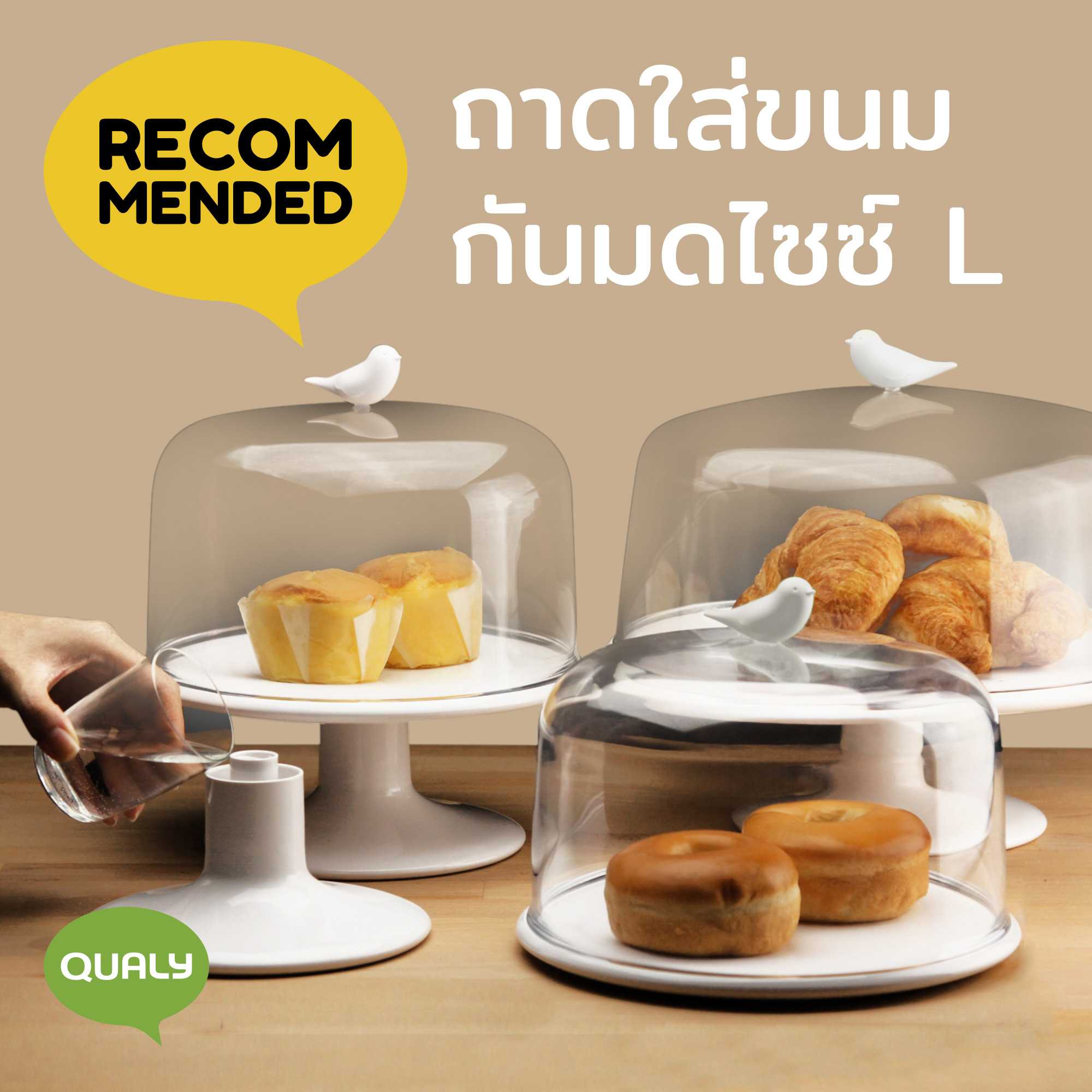 Sweet Tweet L Cake Tray ถาดใส่ขนมเค้ก พร้อมฝาครอบ ดีไซน์ นกน้อย กันมดแมลงได้ Qualy (ควอลี่)