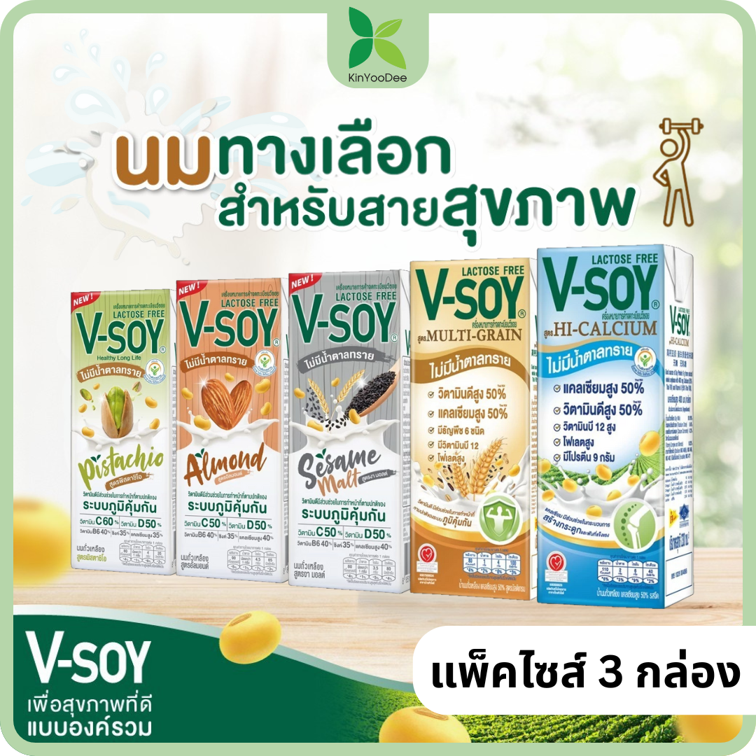 V-Soy(วีซอย)นมพร้อมดื่ม มัดรวมนมถั่วเหลือง วีซอย 5 รสชาติ (แพ็ค 3 กล่อง)