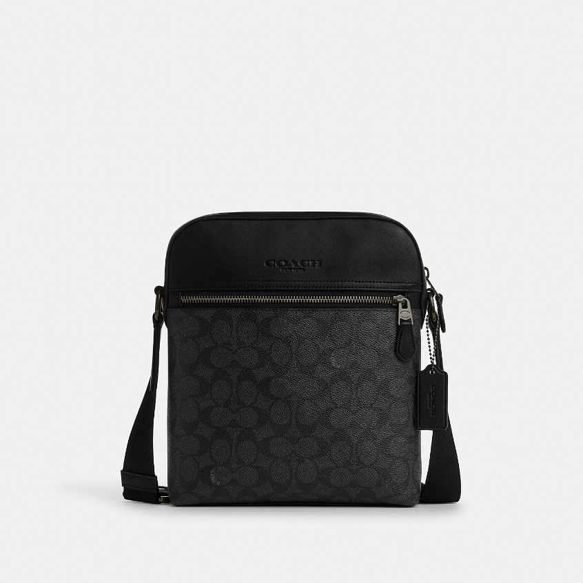 Coach CZ398 Houston Flight Bag (QBMI5) กระเป๋าสะพายข้างผู้ชาย สี Qb/Charcoal/Black