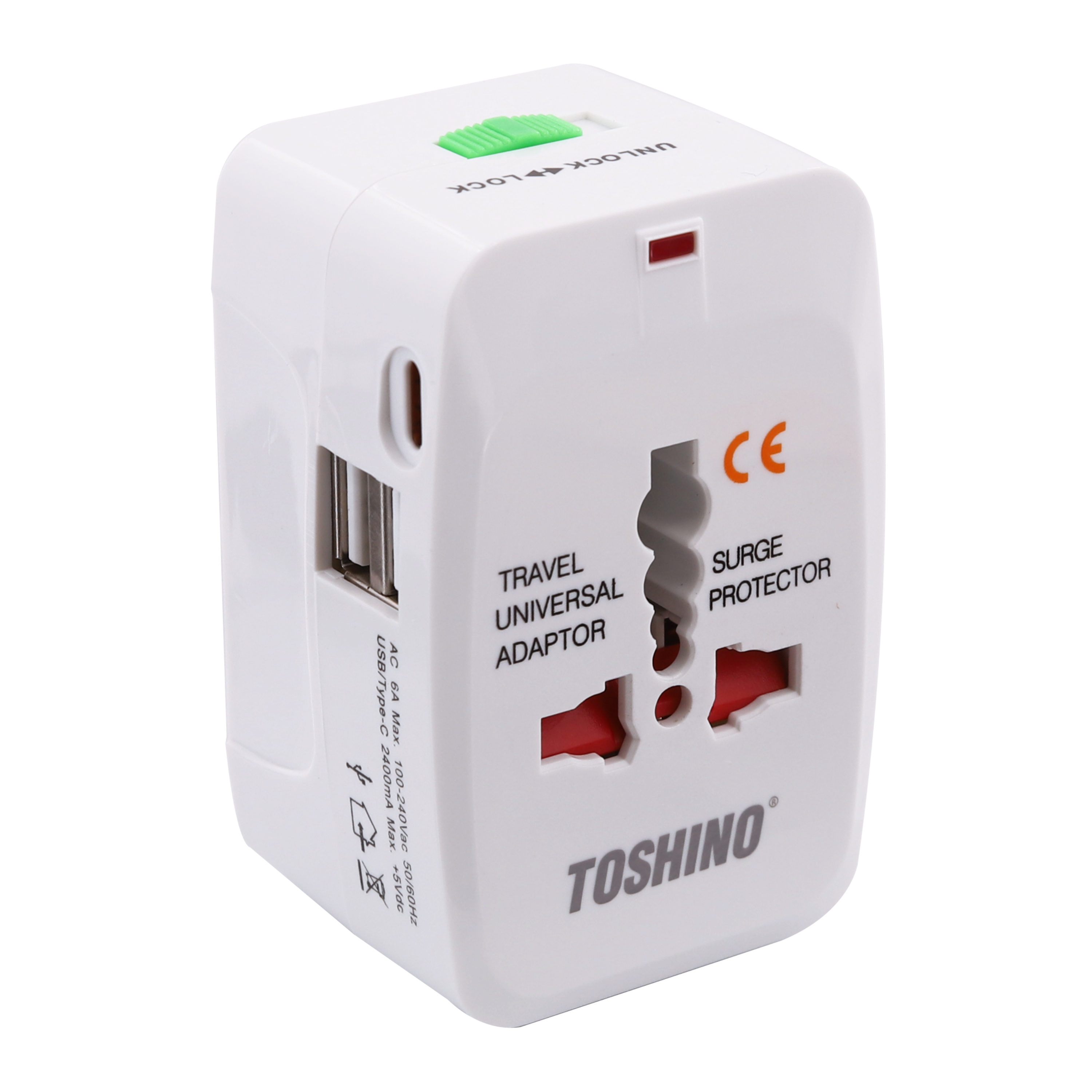 Toshino ปลั๊กแปลง 4 in 1+Surge+2A1C 5V2.4A รุ่น DE-204UC